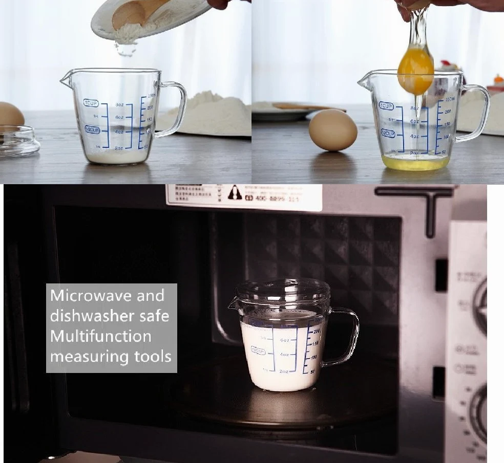 1 taza de cristal borosilicato vaso medidor con intervalos de 50 ml escala nuevos accesorios de cocina fácil de medida Líquido polvo tazas de leche