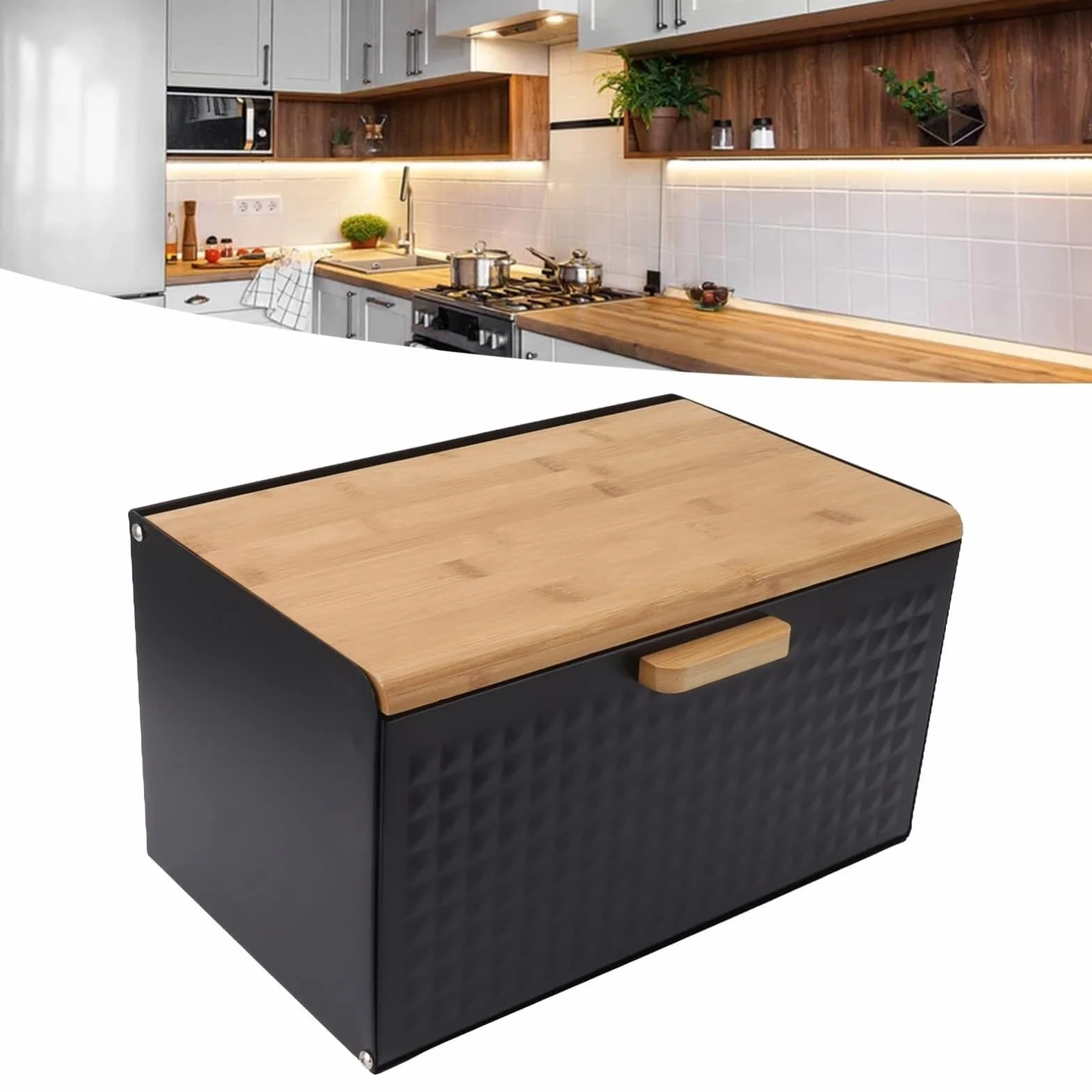 Caja De Pan Panera para Pan Panera De Madera, Recipiente De Almacenamiento De Pan De Gran Capacidad con Tapa Superior, Panera Resistente De Estilo Vintage Caja Contenedor De Pan(Black)