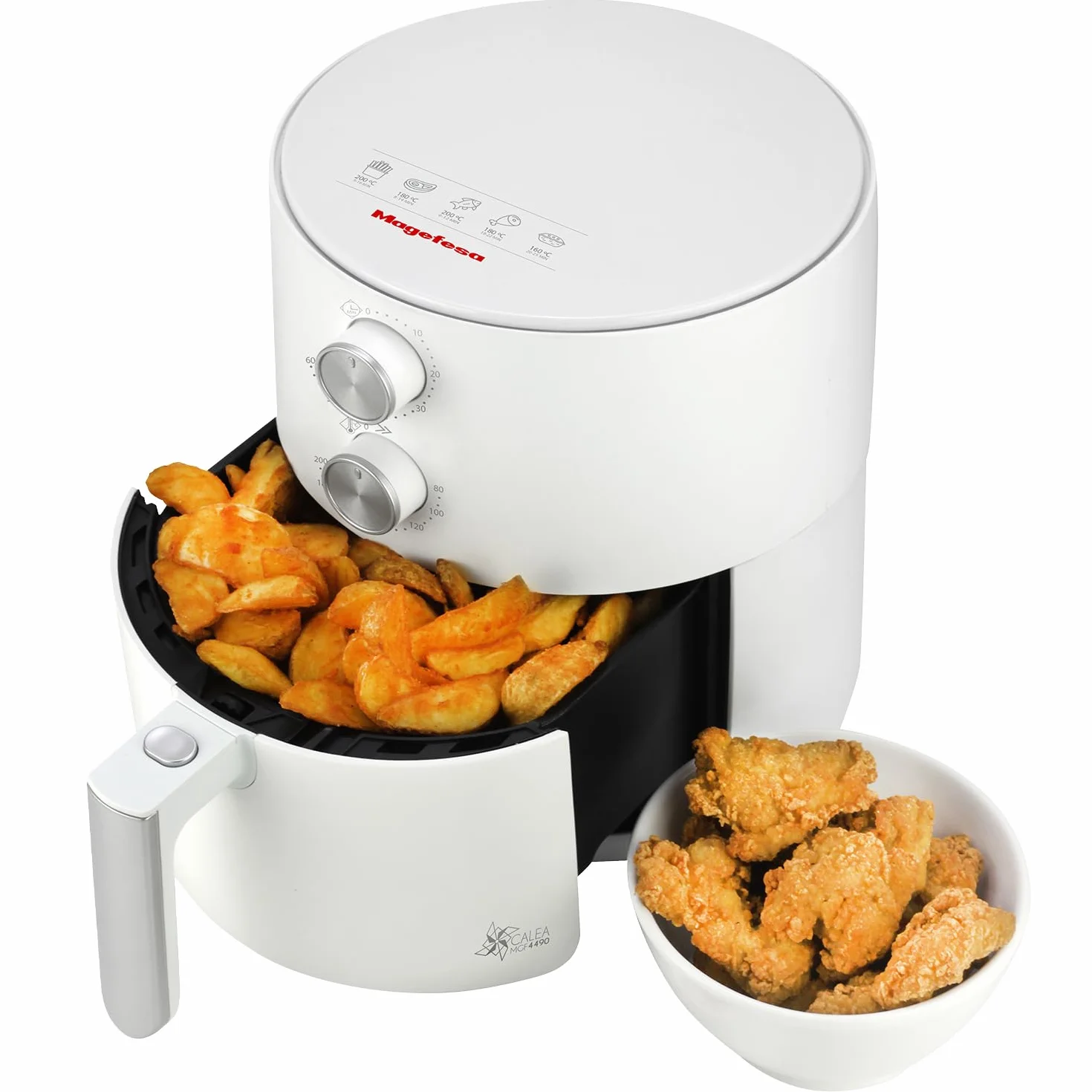 Magefesa Calea - Freidora de Aire Blanca de 3L, 1500W, Control de Temperatura, Multifunción, Cocina Sana, Base Antideslizante, Libre de BPA