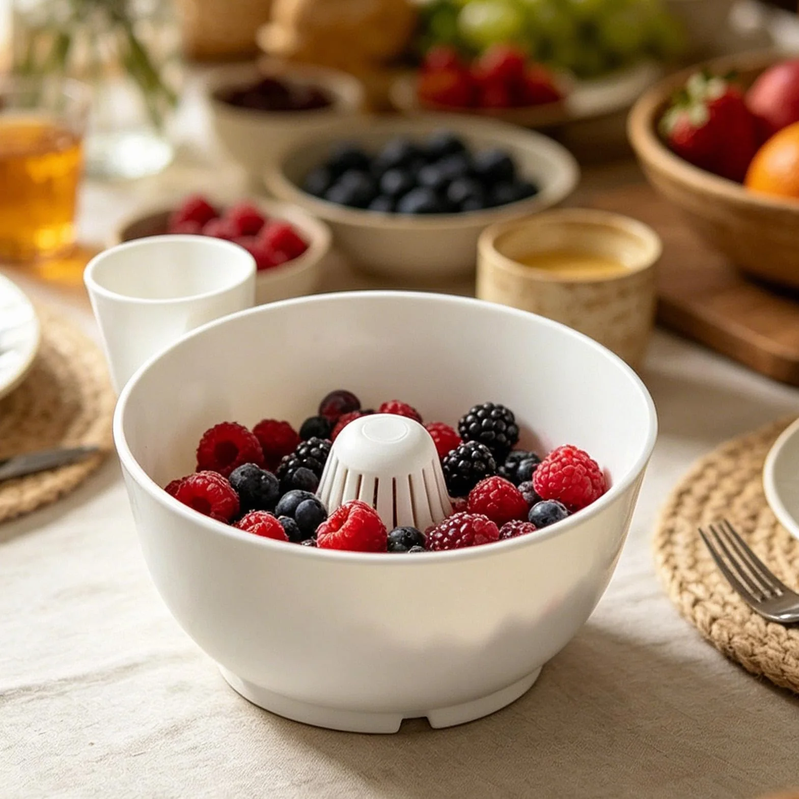 Genérico Limpieza Automática Cuencos Bayas, Colador Cuencos Bayase Pequeños Giratorios, Limpieza Escurridor Fresas Frutas Rápida, Cuenco Lavado Bayas con Orificio Drenaje, para Utensilios Cocina