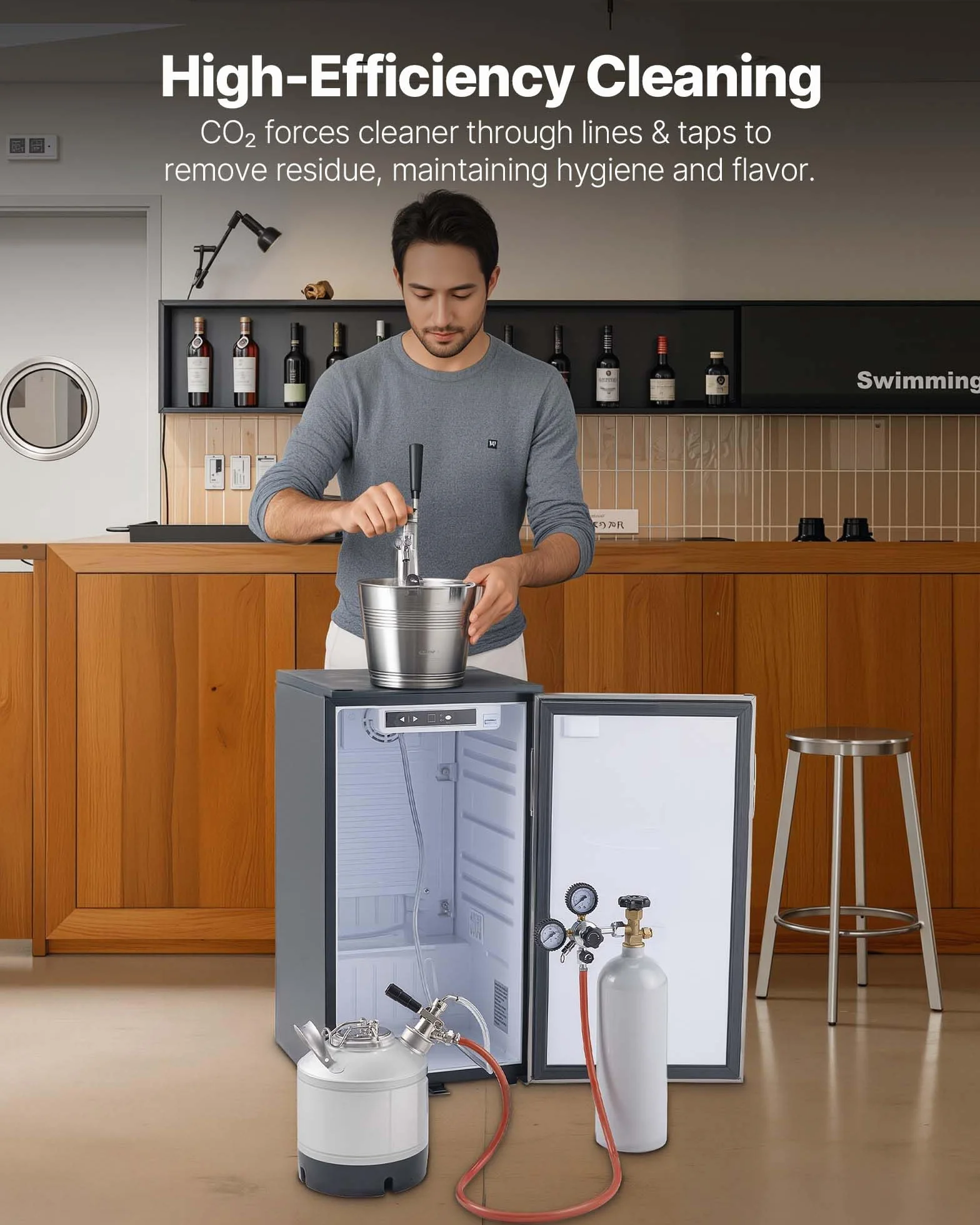 VEVOR Kit de Limpieza para Barriles de Cerveza de 6,5 L, de Acero Inoxidable 304, con Anilla en D y Base de Goma, Apto para Cerveceros Caseros y Pequeños Negocios de Bebidas, 235 x 250 x 285 mm