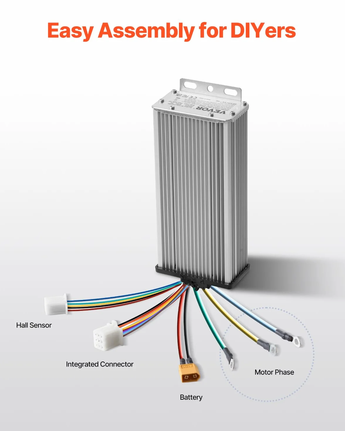 VEVOR Kit de Motor Eléctrico de CC sin Escobillas 1800 W 48 V 4500 RPM Controlador de Velocidad para Bicicletas Eléctricas