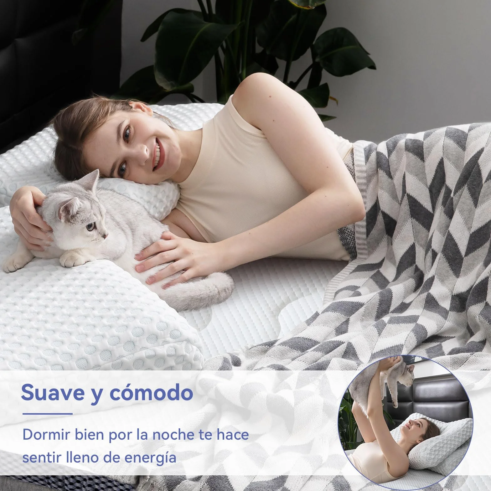 Amazon Basics Colchón de Espuma viscoelástica con Gel refrescante Topper, Funda removible y Lavable, 140 x 200 cm, 7 cm, Blanco