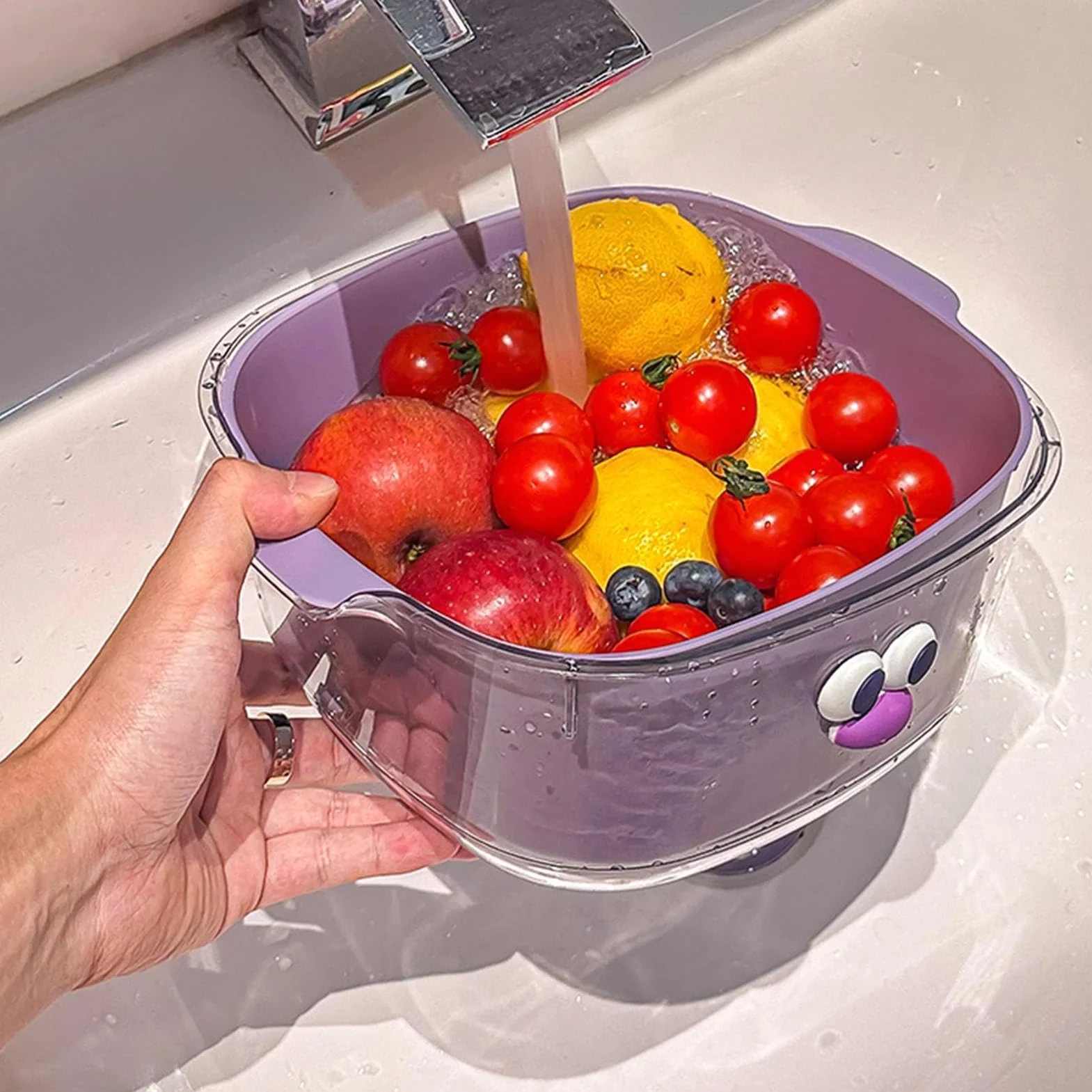 Juego de coladores de cocina 2 en 1 para drenaje de alimentos, colador de doble capa para lavar frutas y verduras, perfecto para limpieza de pasta, arroz, ensalada y bayas