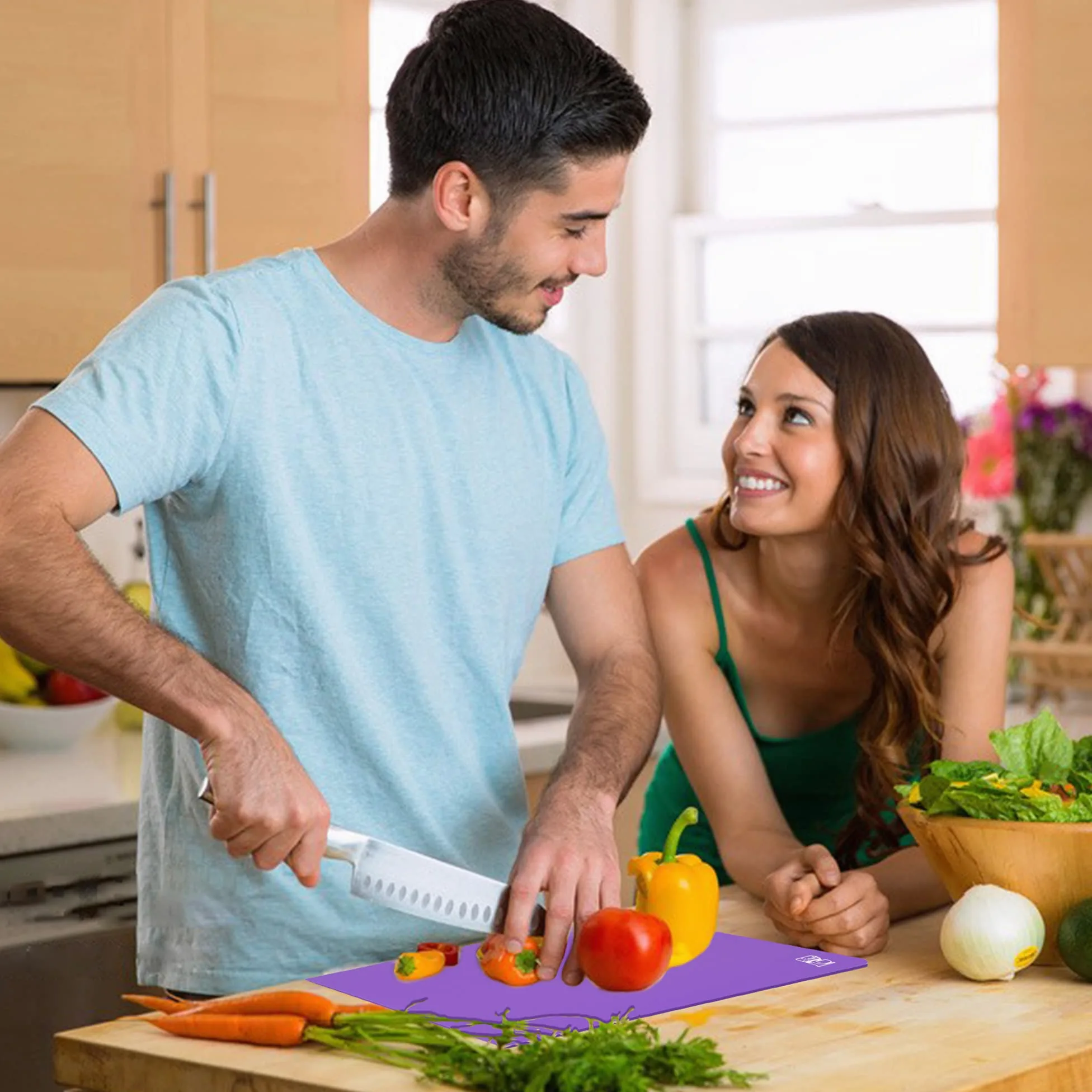 ZVP Juego de 3 tablas de cortar de plástico flexible para cocina, tablas de cortar con icono de alimentos, alfombrillas de corte antideslizantes para carne, sin BPA, aptas para lavavajillas