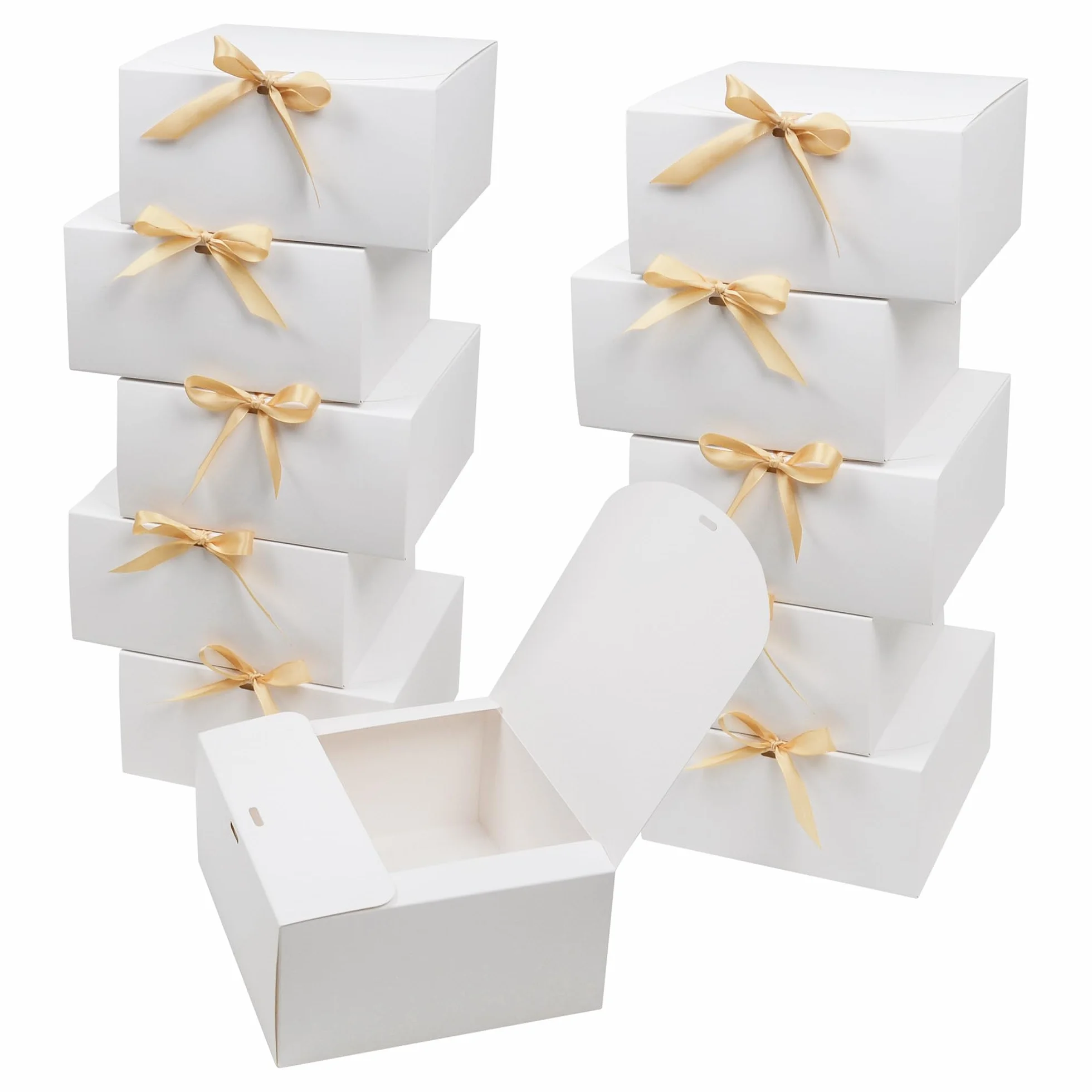 AWCIGG 12 Cajas de Regalo Blancas, 20 x 20 x 10 cm, Caja de Regalo Grande con Tapa y Cintas para Vacaciones, Navidad, Bodas, Cumpleaños, Envoltorio de Regalo