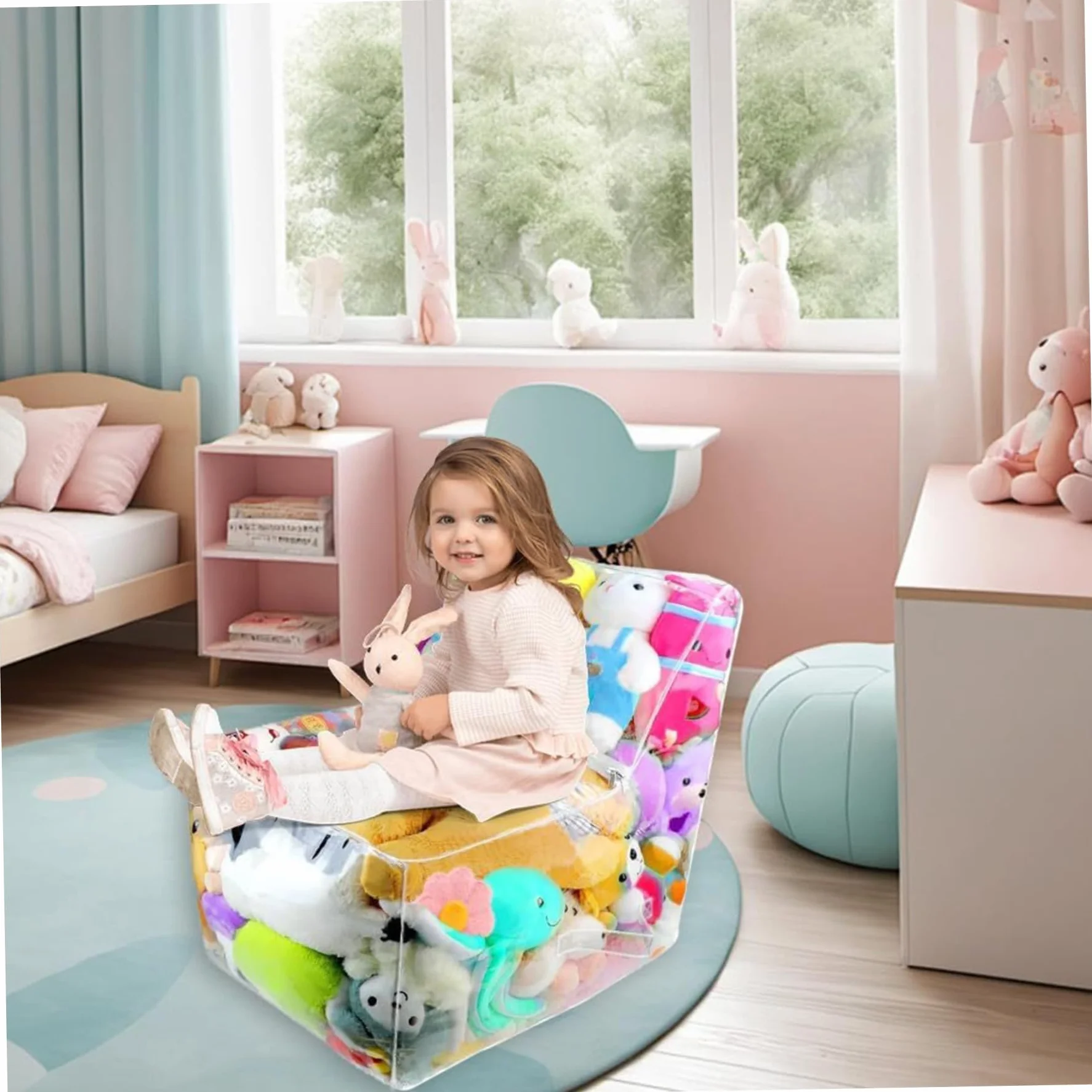 Funda Transparente para sillón puf de Peluche, Resistente al Polvo, de PVC Transparente, con Cremallera, para niños, Impermeable.