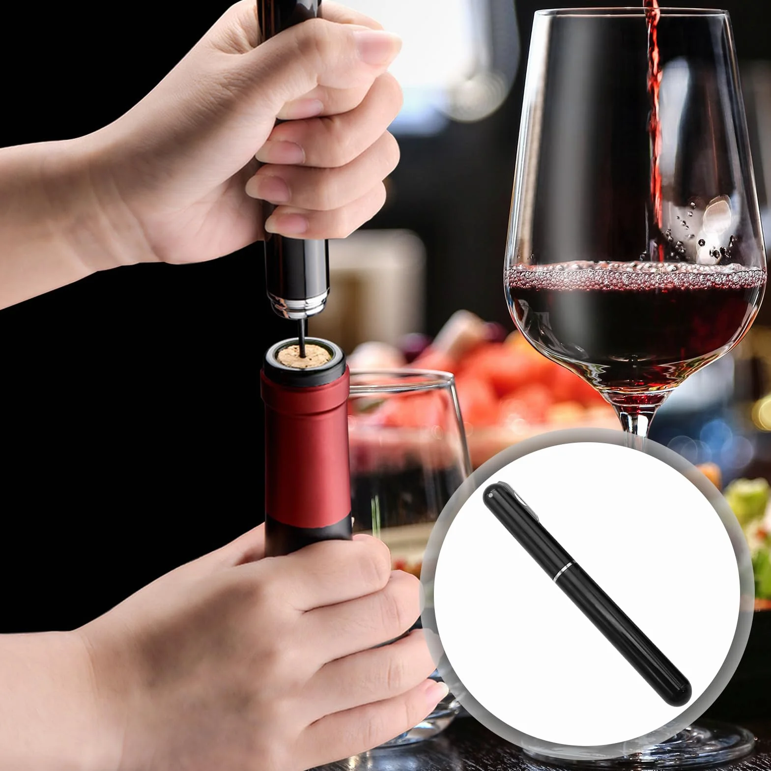 Neumático Tapón,2-en-1 Bomba De Aire Con Cortador De Cápsula, Abrebotellas Abrebotellas De Presión De Aire Para Botellas De Vino Para Hogar, Restaurante, Regalos Para Los Amantes Del Vino