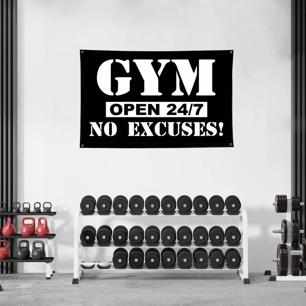 Cartel de entrenamiento con bandera de gimnasio abierto 247, 60 cm x 90 cm, para gimnasio, decoración de pared