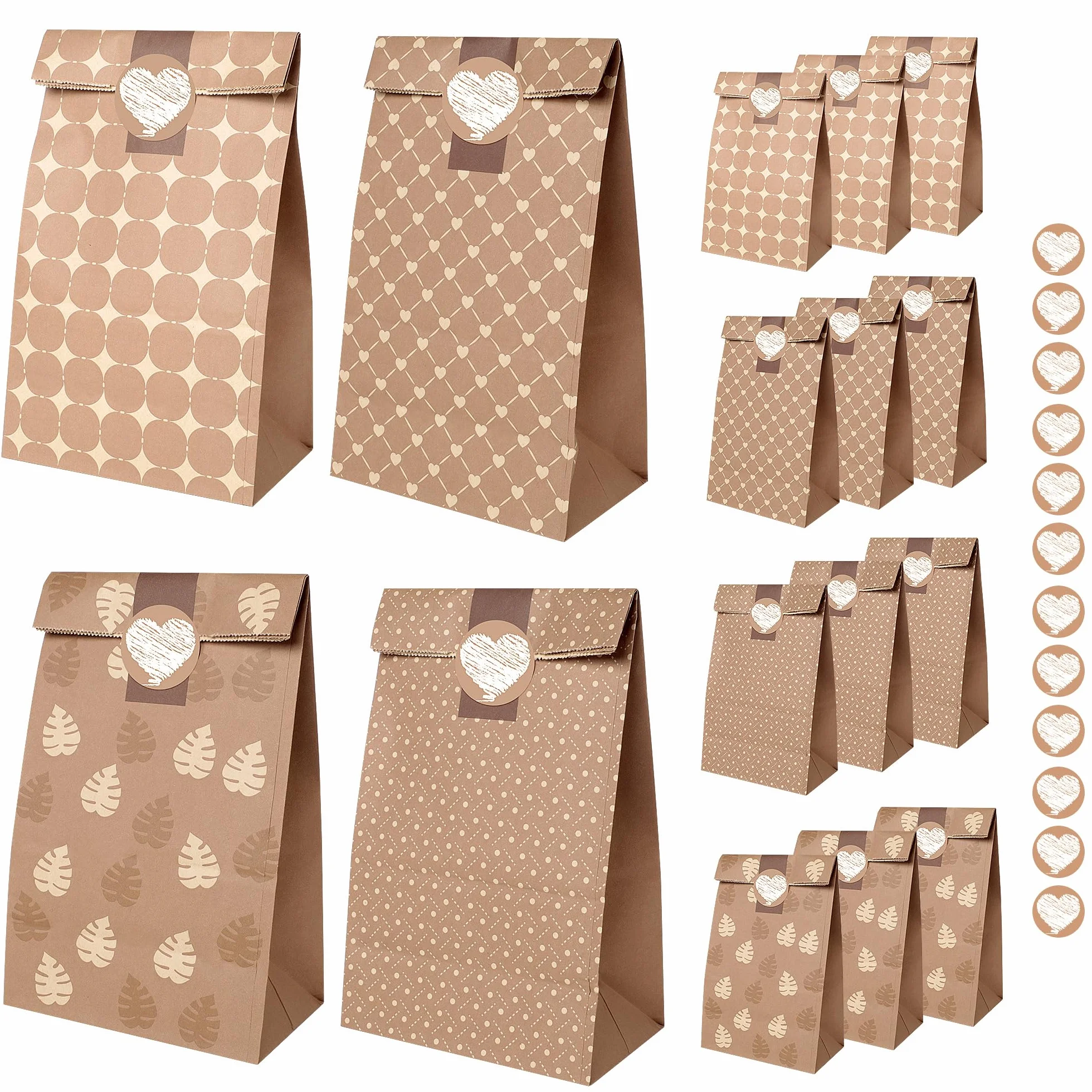 Romon Bolsas de Papel, Bolsas Papel Kraft de 12 piezas con 12 Pegatinas Para bolsas de papel kraft, Bolsas chuches cumpleaños, bolsas para bodas, etc.