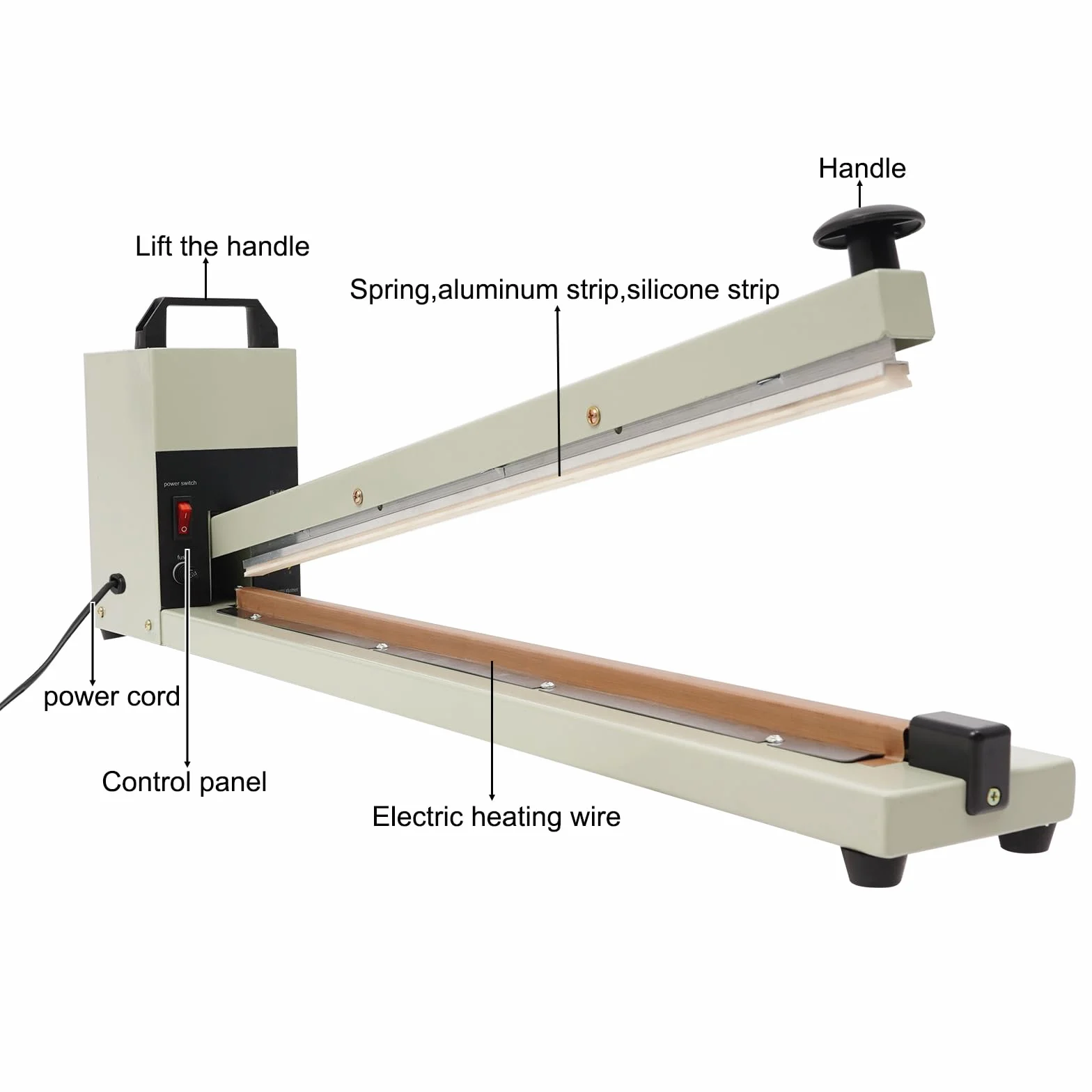 Selladora 600 mm, termoselladora 750 W, soldadora con 8 niveles de temperatura, ancho de sello 3 mm, ideal para hogar, panaderías, cafeterías y pequeños comercios