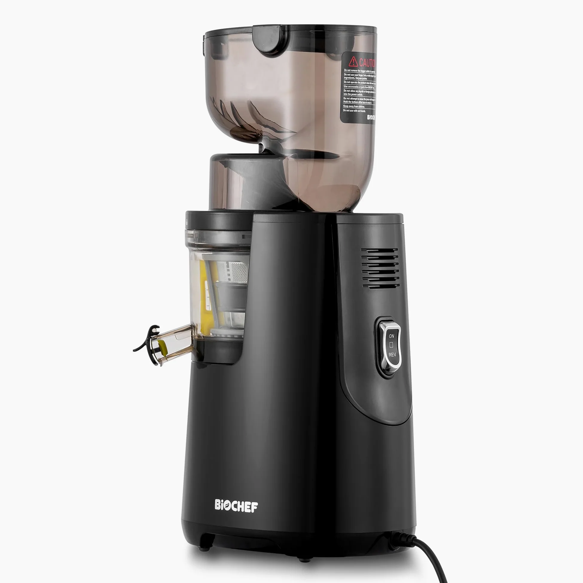 BioChef Atlas Whole Slow Juicer - extractor de zumos COLD PRESS, licuadora en frío ¡Exprime frutas enteras como manzanas, naranjas, zanahorias y remolachas, Negro