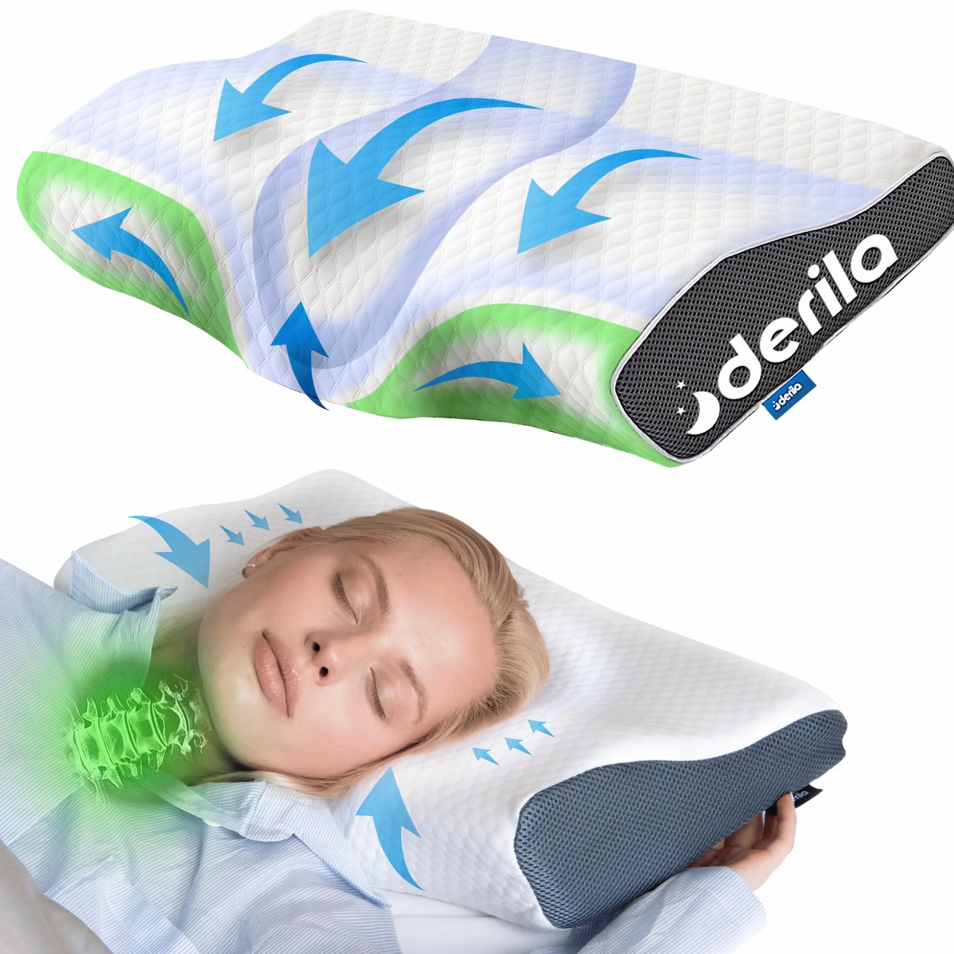 Derila Almohada Memory Foam Mariposa Cervical para Dormir | Paquete de 1. Funda lavable. Se expande en 24h tras desempaquetar.