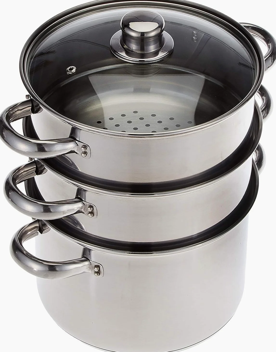 KitchenCraft - Olla Vaporera de Comida de 3 niveles / Cazuela (Stock Pot) en Caja de Regalo, Apta para Inducción, Acero Inoxidable, 22 cm