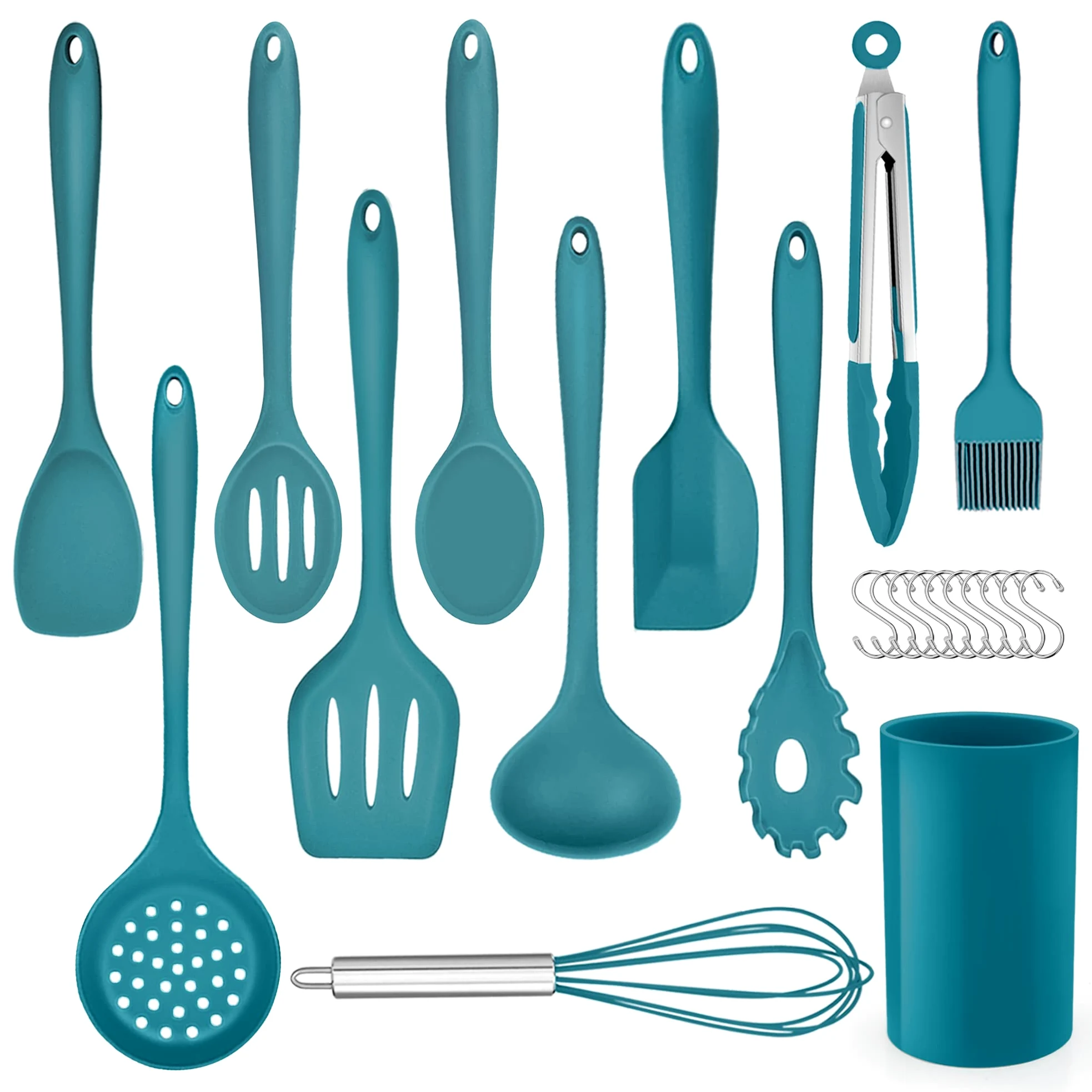 Herogo Juego de utensilios de cocina, utensilios de cocina de silicona de 22 piezas con soporte, herramientas de cocina, resistente al calor y antiarañazos, apto para lavavajillas (azul)