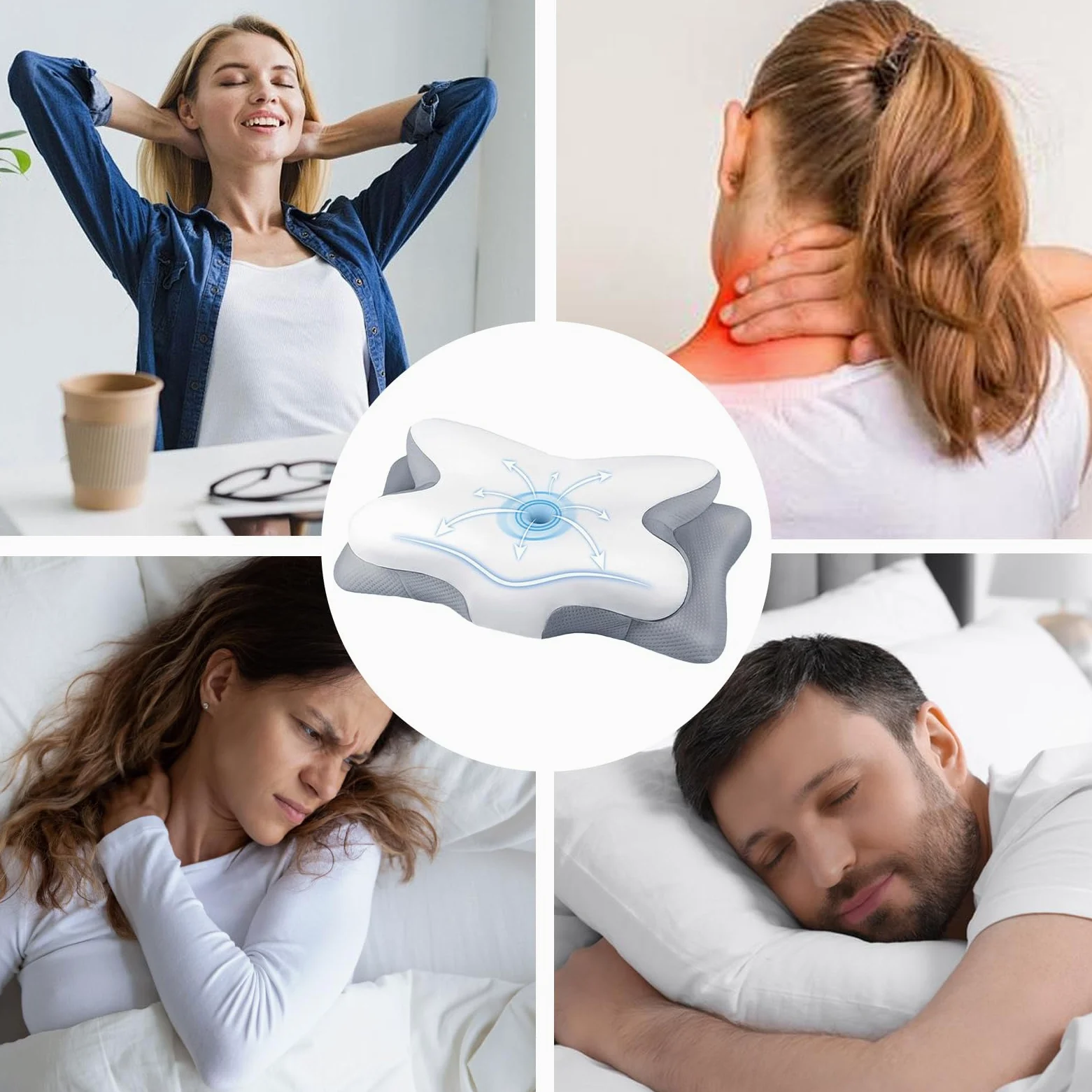 Almohada Viscoelástica Soporte Cervical Transpirable y de Cama | Almohada Viscoelástica Para Cama Mujeres, Hombres, Adultos, Mayores, Hotel, Viaje, Camping, Hospital, Dormitorio