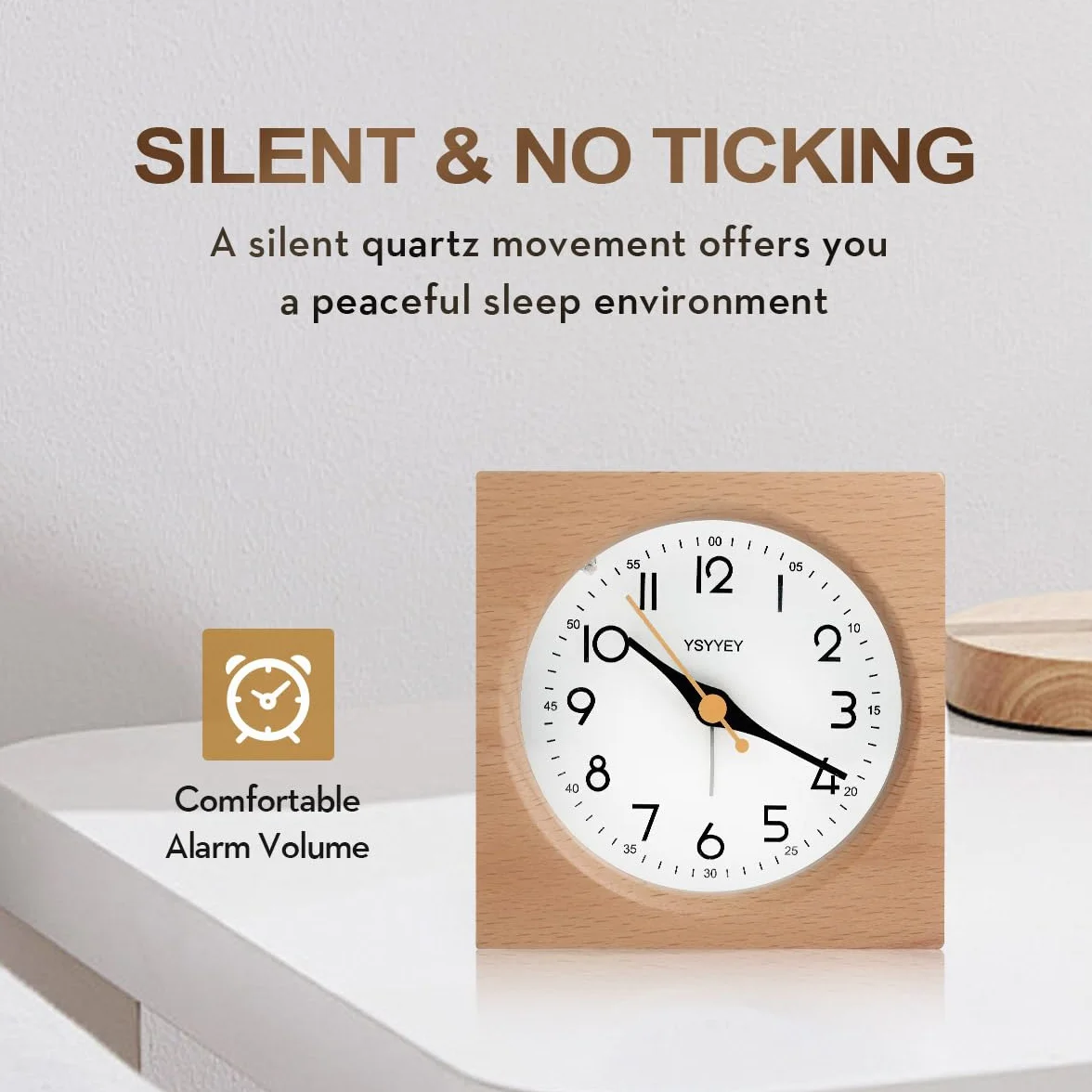 Despertador analógico, despertador infantil sin tictac, reloj analógico de madera con función de repetición y luz nocturna, reloj de mesa, funciona con pilas para dormitorio, cocina y viajes