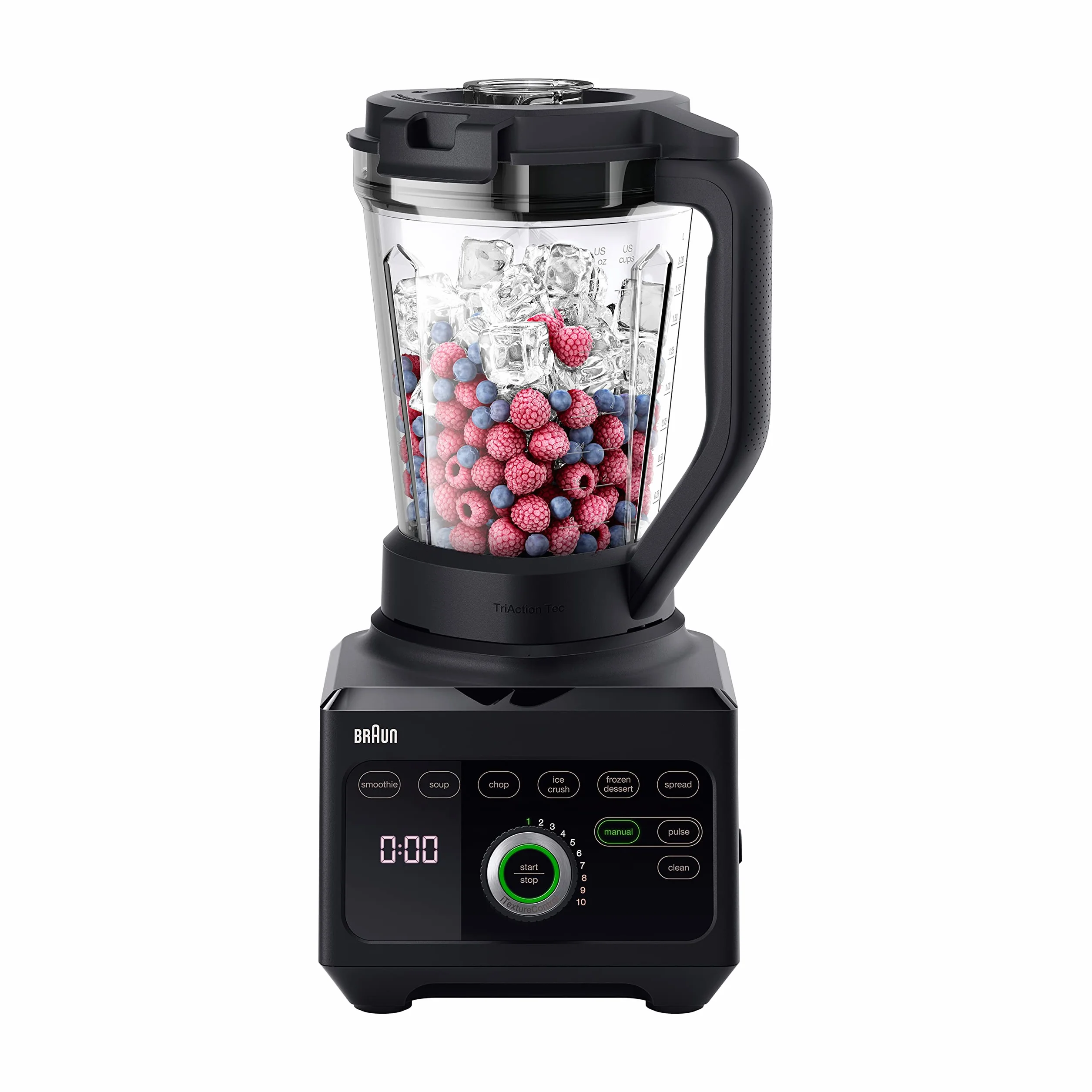 Braun Batidora PowerBlend JB 9040 de Válvula Triangular, 10 Ajustes de Velocidad Manual + Botón Pulse, Motor de 1600W, Vaso de 2L, Fácil de Limpiar, Negra