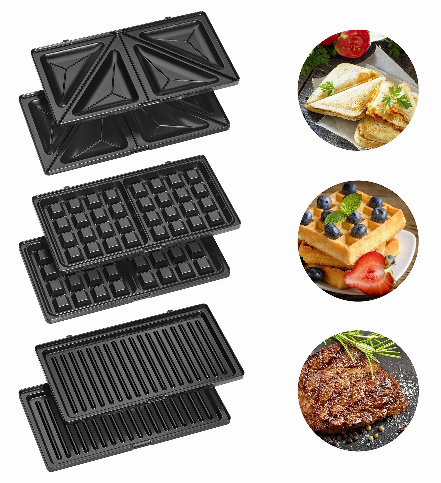 Apparecchio multifunzione Clatronic 3 in 1 | Tostapane per sandwich, piastra per cialde e grill a contatto | 800 Watt | Lavabile in lavastoviglie | Rivestimento antiaderente | ST/WA 3670