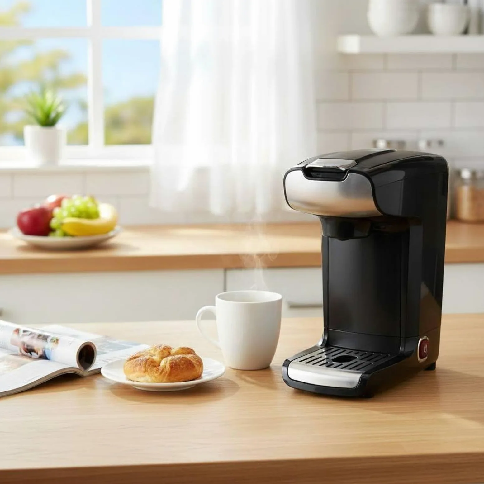 Cafetera Eléctrica Máquina de Café Individual 2 en 1 Cafetera de Cápsulas Cafetera de Filtro con Capacidad para Taza de 300ml Cuerpo Compacto y