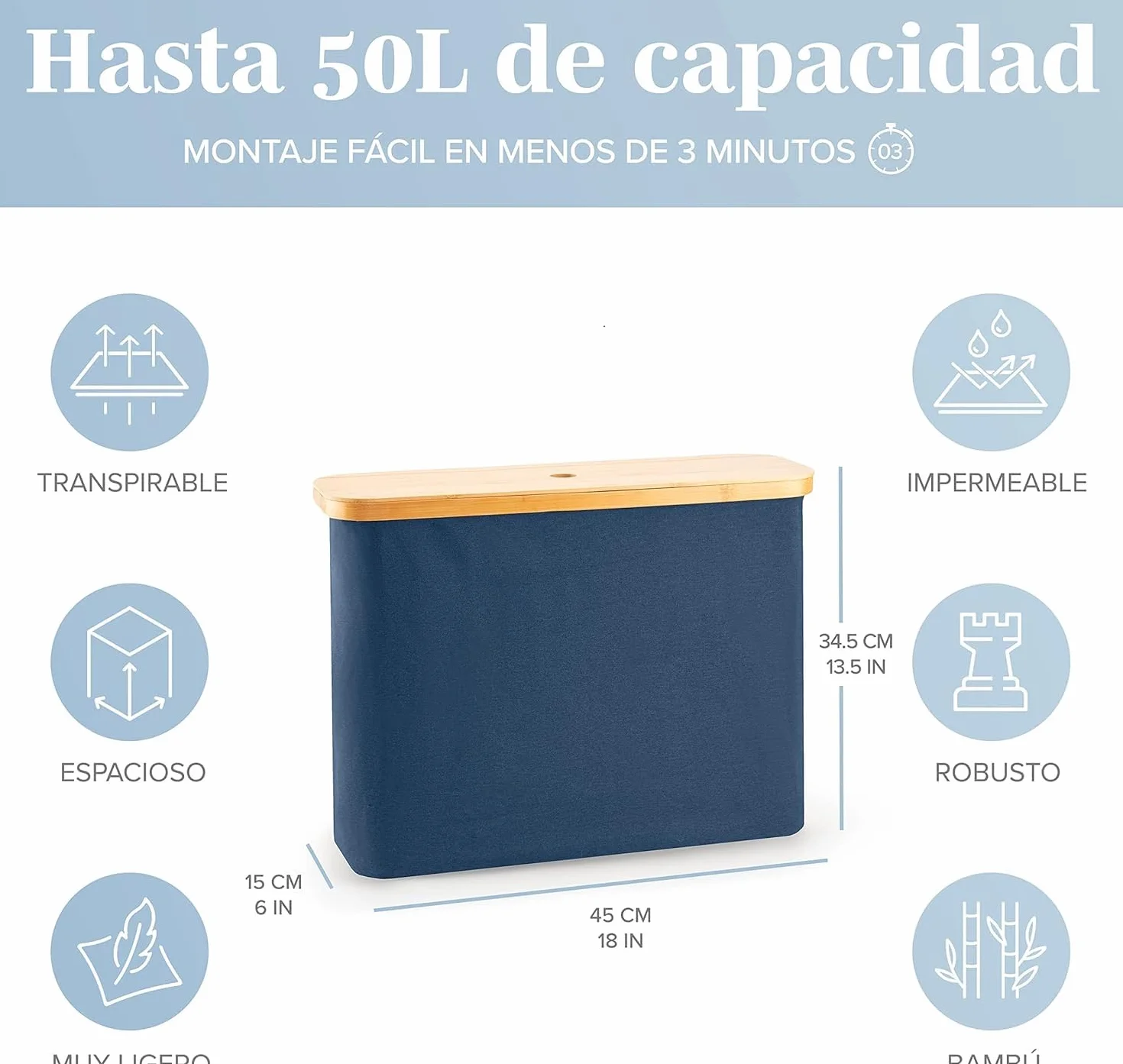 LONBET para 12 Rollos Almacenaje Papel Higienico con Tapa de Bambú - Almacenamiento Baño Plegable e Impermeable - Diseño Elegante y Apilable con Montaje Rápido - Toilet Paper Storage, Azul