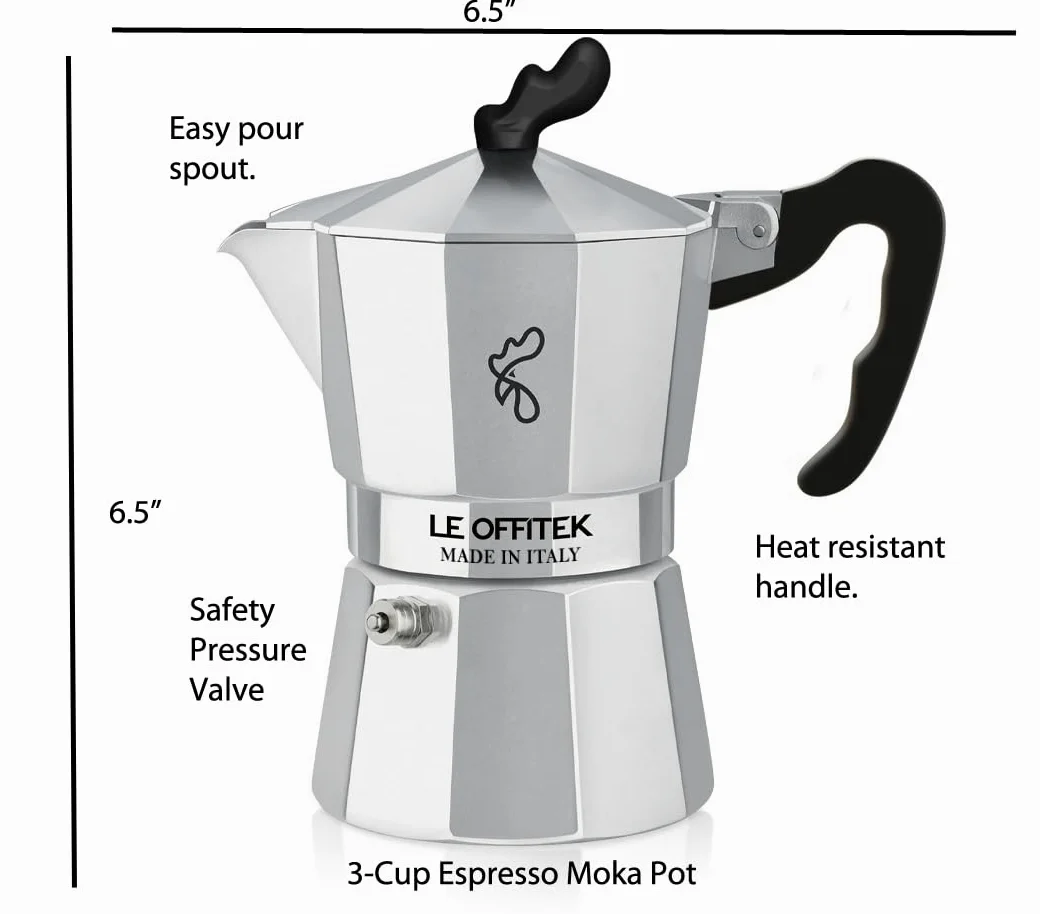 Lorren Home Trends Amika Made In Italy - Cafetera clásica para estufa, café italiano, 3 tazas