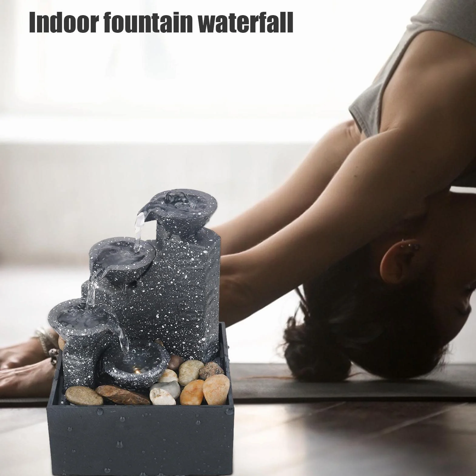 Fuente de Agua de Escritorio con Cascada y Luces - Decoración de Espacios Interiores