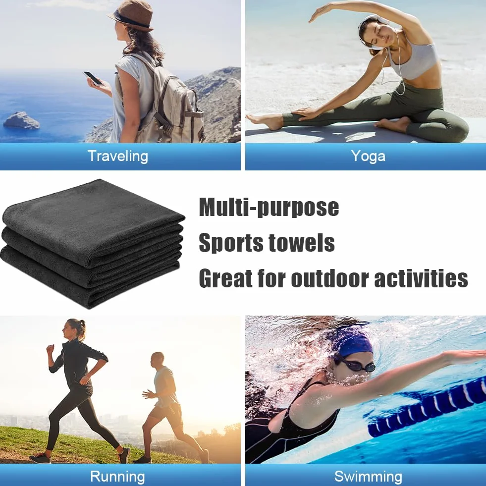 Toalla Microfibra 75x35cm Secado Rápido Deporte Gimnasio Negro 3 Piezas