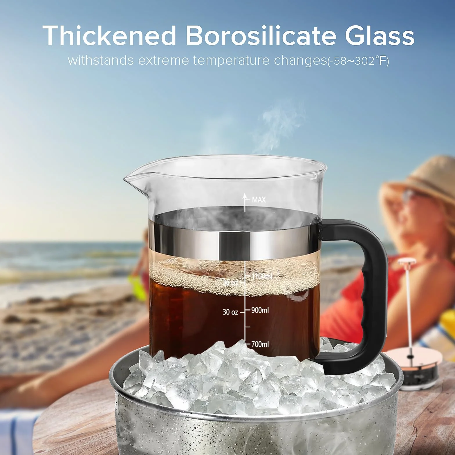 QUQIYSO Cafetera de prensa francesa de acero inoxidable 304 de 50 onzas con 4 filtros, resistente al calor, duradera, fácil de limpiar, prensa de café de vidrio de borosilicato, plateado