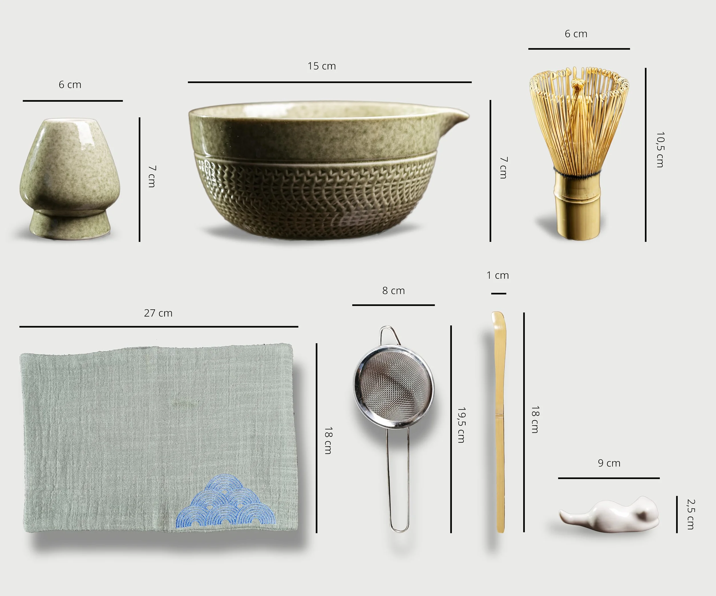 Kit Matcha Completo, Set Matcha Kit de Ceremonia de Te, Juego de Te de 7 piezas. Tazón de Cerámica y Batidor Premium de Bambu de Calidad, Ideal para Regalo. Bienestar y Harmonía.