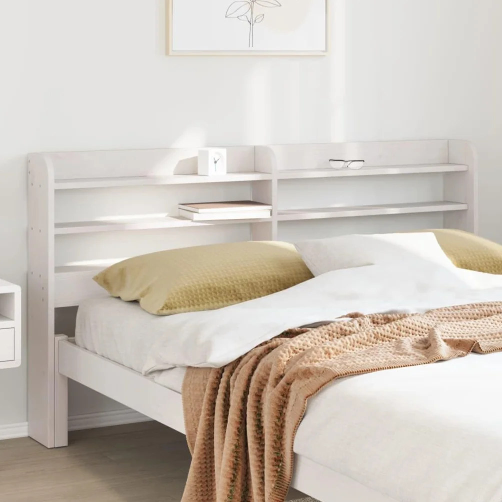 vidaXL Cabecero de Cama con estantes Madera Maciza Pino Blanco 140 cm, cabecero de Cama, cabecero de Madera Maciza, cabecero con estantes