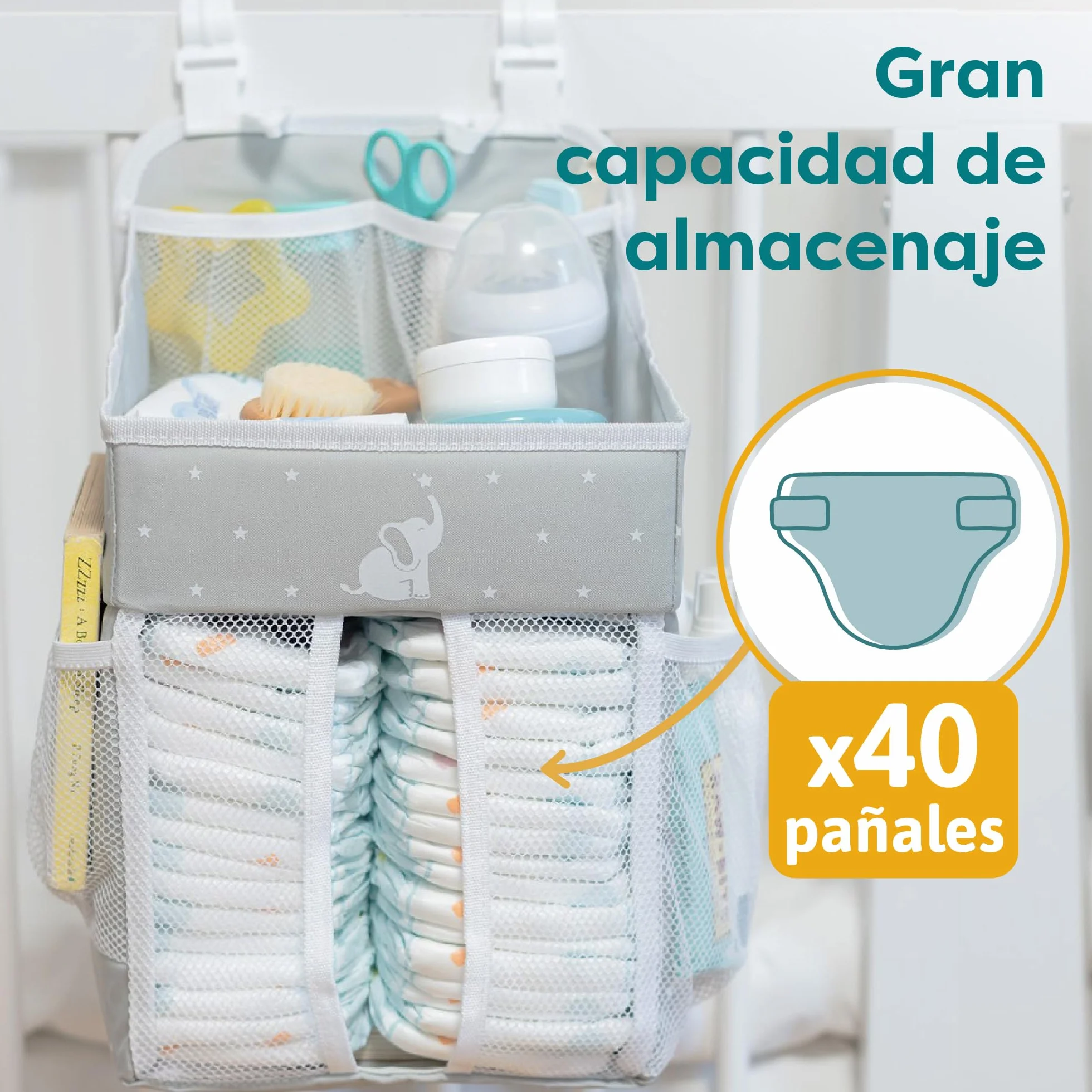 Organizador de pañales colgante 43 x 23 x 23 cm Gris