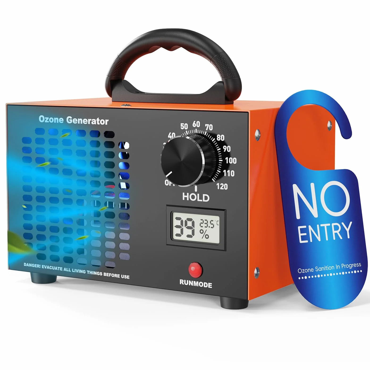 Generador de Ozono 120000 mg/h, Ozonizador Profesional con Temporizador 0-120 min y Modo Continuo, Pantalla Temperatura y Humedad, Tratamiento O3 para Hogar, Coches, Cocina y Olores Mascotas