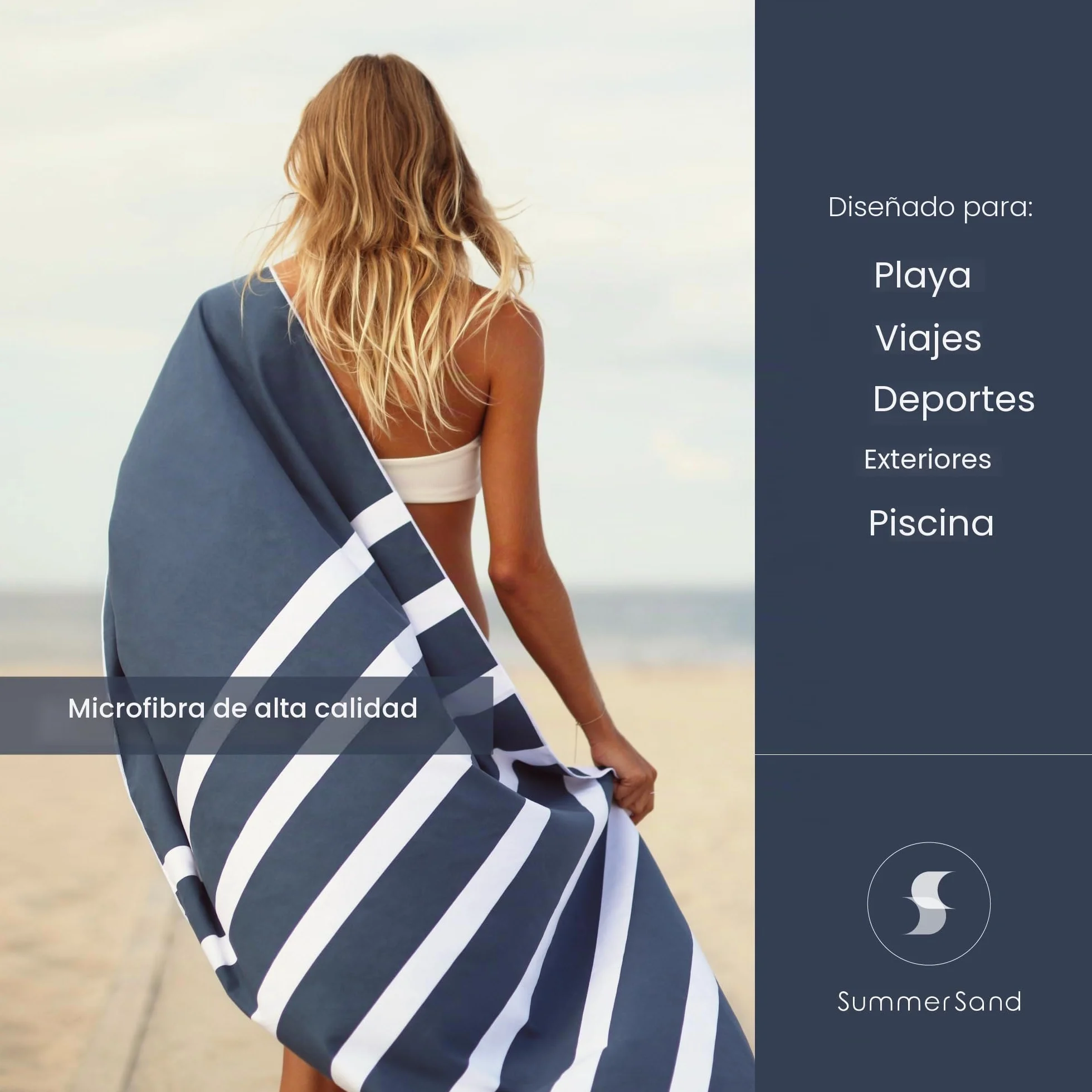 SummerSand Toalla de Playa Grande de Microfibra - De Secado Rápido y Sin Arena - Ideal como Toalla de Baño, Toalla de Viaje y Toalla de Sauna - Bolsa de Viaje Incluida – (160x80cm - Azul)