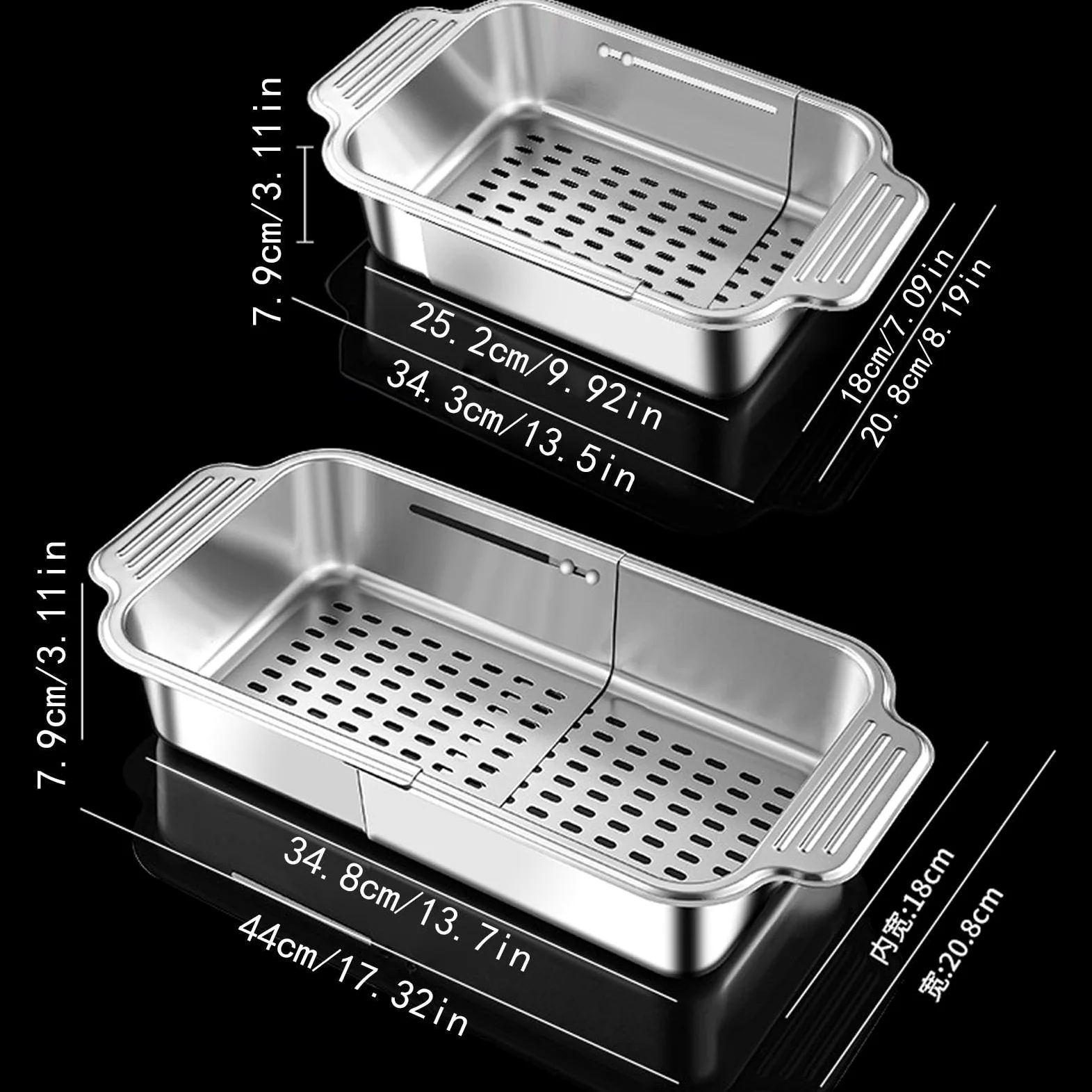 Escurridor Expandible Sobre El Fregadero Colador Telescópico Filtrante | Escurridor De Cocina Para Lavar para Verduras, Frutas, Pasta, Utensilios, Menaje, Cocina, Hogar, Apartamento, Restaurante