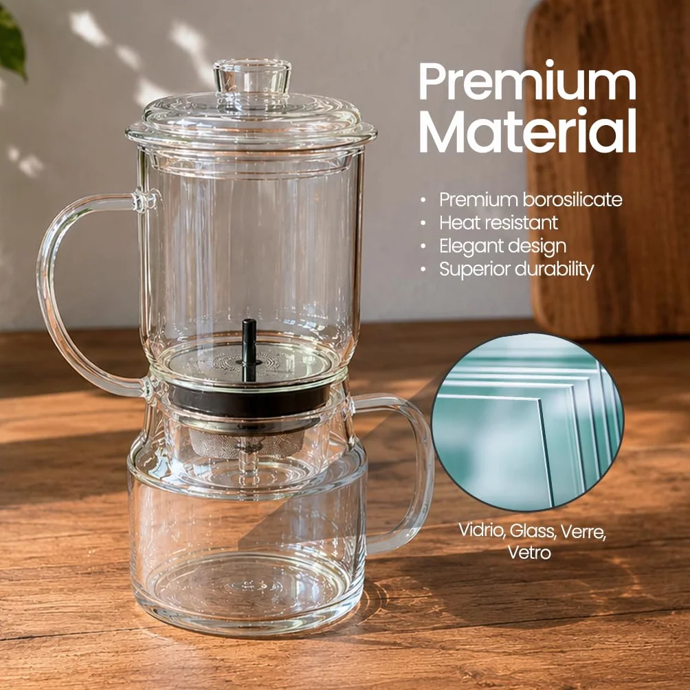Tetera con Infusor 350 ml, Vidrio – Tetera Cristal para Infusiones y Té a Granel, Infusor con Flujo hacia Abajo – Ideal Infusión Fría o Caliente, Sin Residuos – Regalo Original