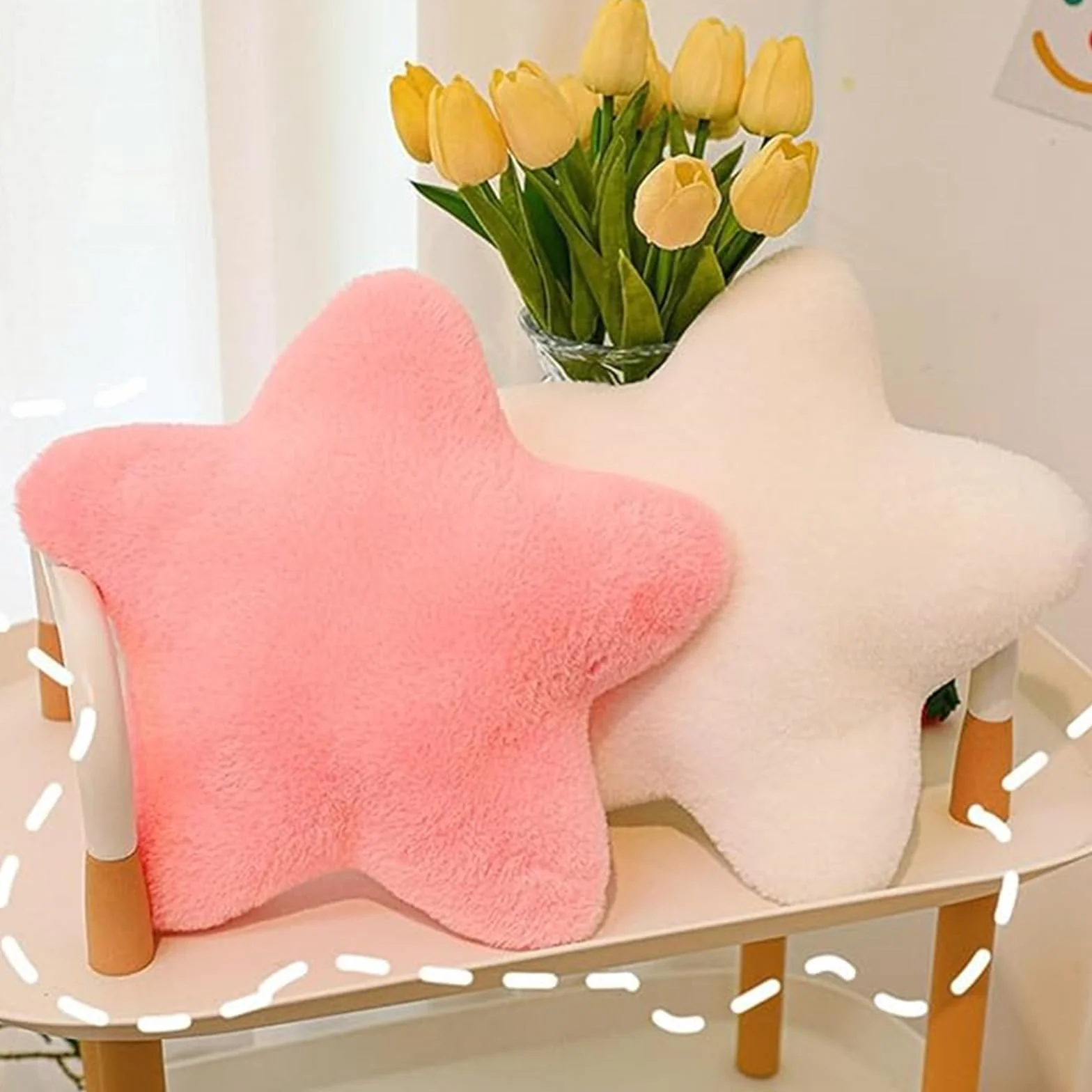 Cojín de peluche en forma de estrella para niños, suave, decorativo, 30 cm, blanco