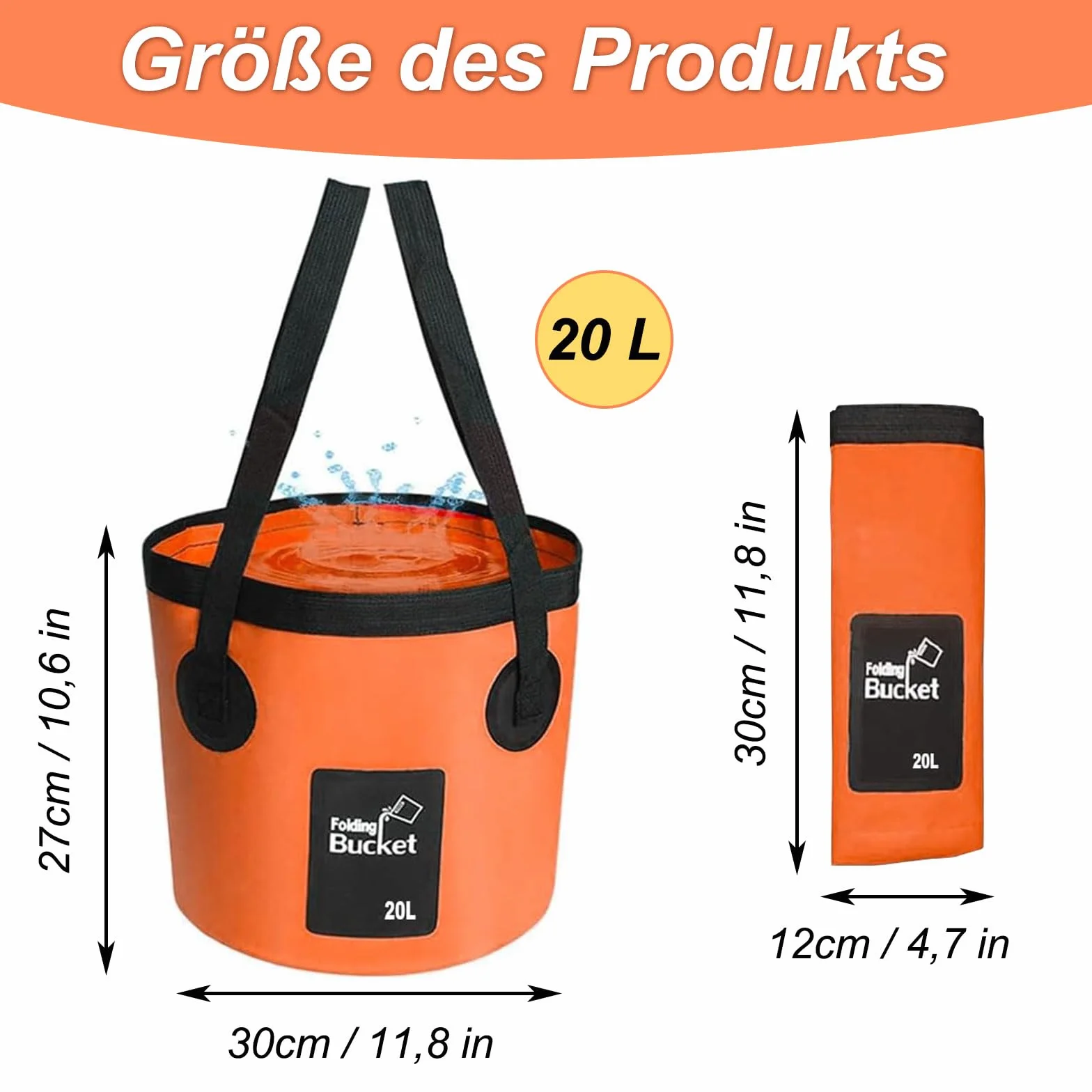Cubo plegable ultraligero 20L para exterior camping pesca lavado coche naranja