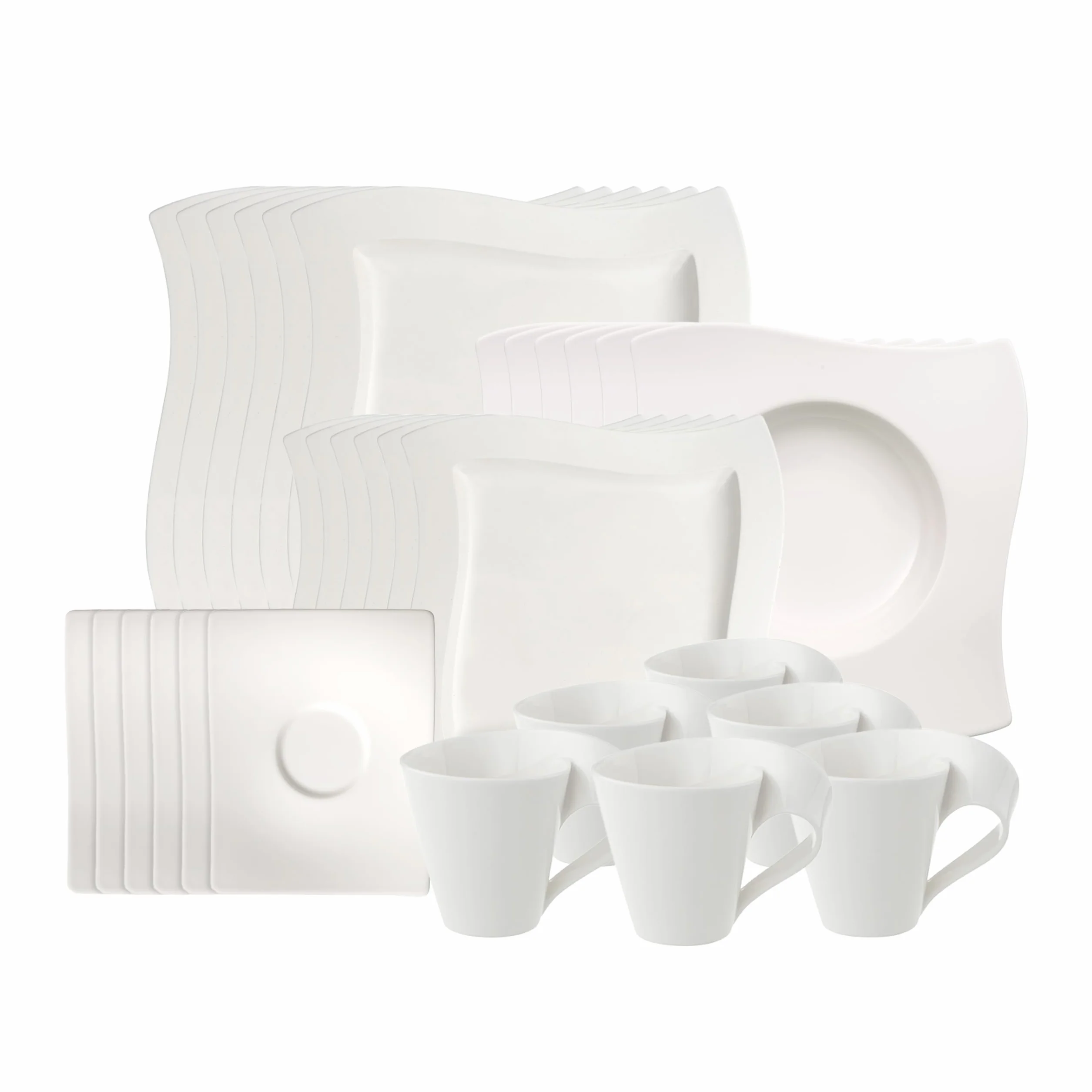 Villeroy & Boch NewWave Basic Vajilla de mesa para 6 personas, 30 piezas, Porcelana, Basic Servizio da Tavola, Blanco