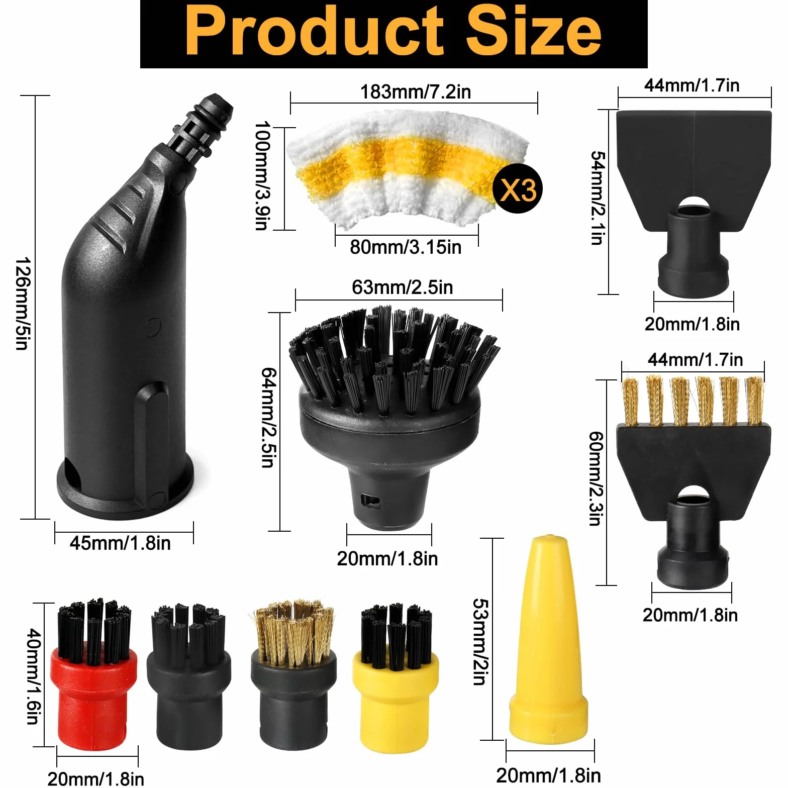 12 Unidades de Accesorios de Limpieza a Vapor para Kärcher Easyfix SC1 SC2 SC3 SC4 Cepillo Redondo Cepillo Plano Boquilla Curvada Cepillo de Vapor Manual 3 Paños de Microfibra Boquilla Rascador