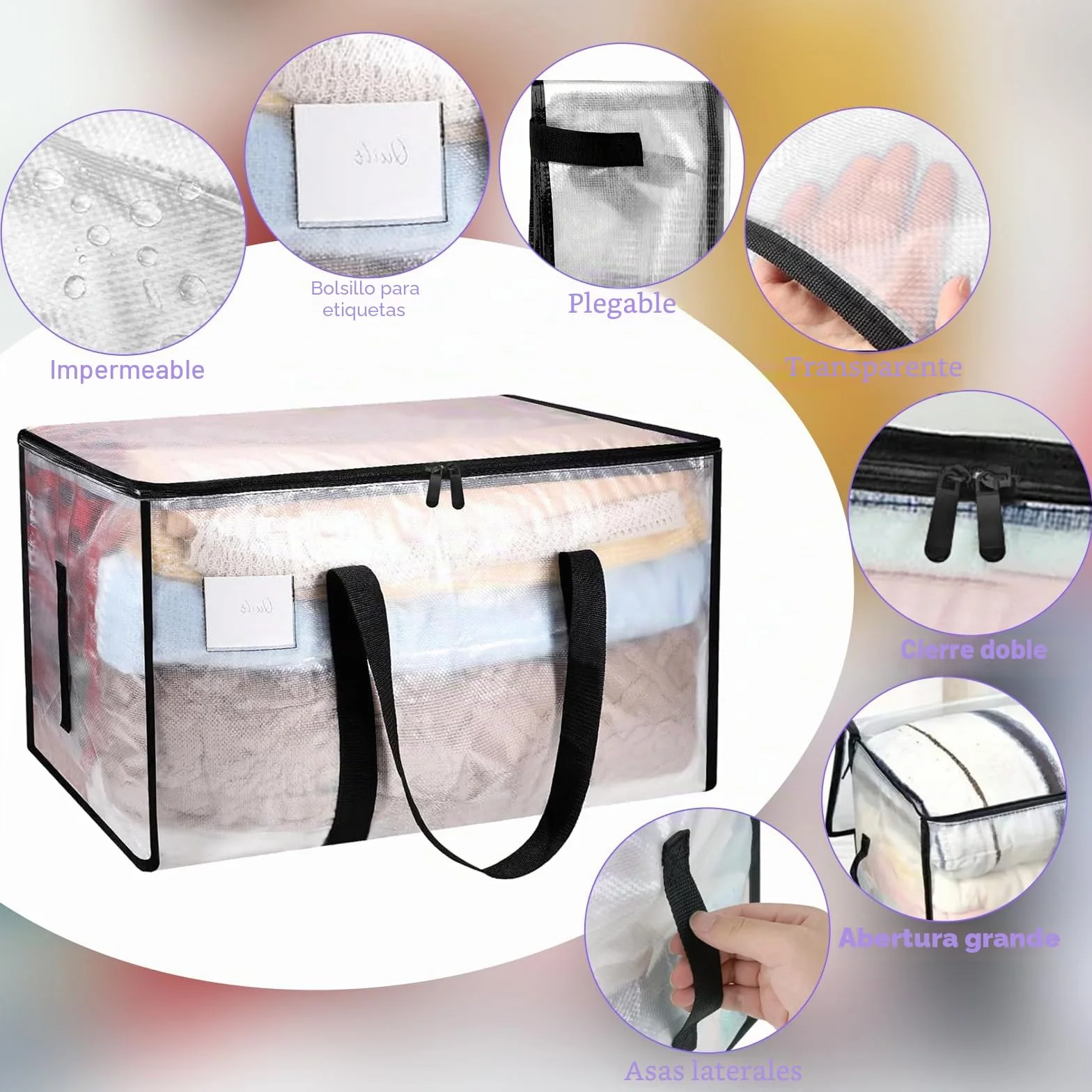 4 Piezas 90L Grande Bolsas Mudanza, Resistentes Bolsas Almacenaje Ropa con Correas Cremalleras y Asas, Alternativa a las Cajas de Mudanza, Impermeable Storage Bags para Guardar Ropa y Embalar
