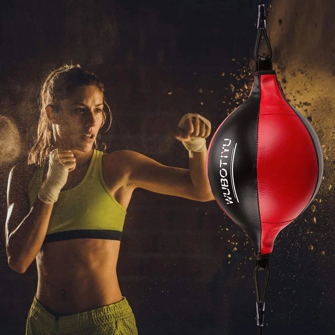 HUINING Workout Punching Bag Double End Leather Universal for MMA Muay Thai Training
