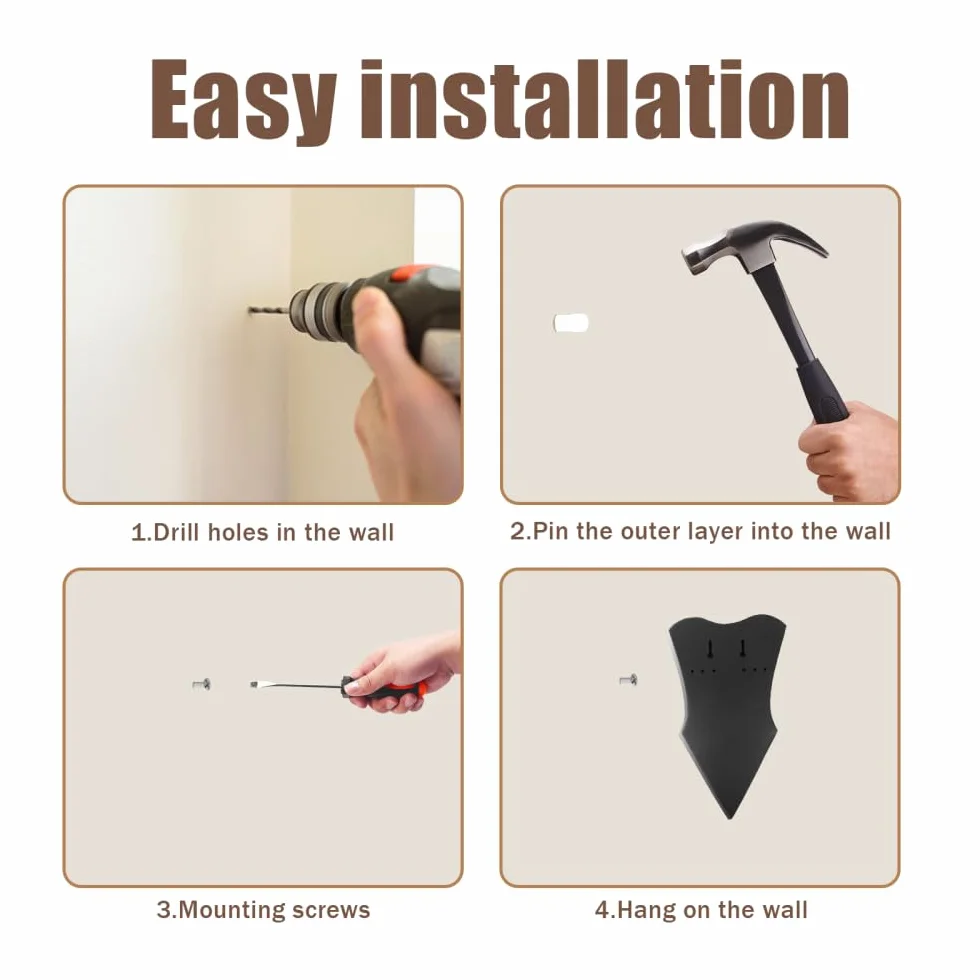 Soporte de pared de madera para espada con espacio ajustable, placa de decoración vertical con tornillos y ganchos