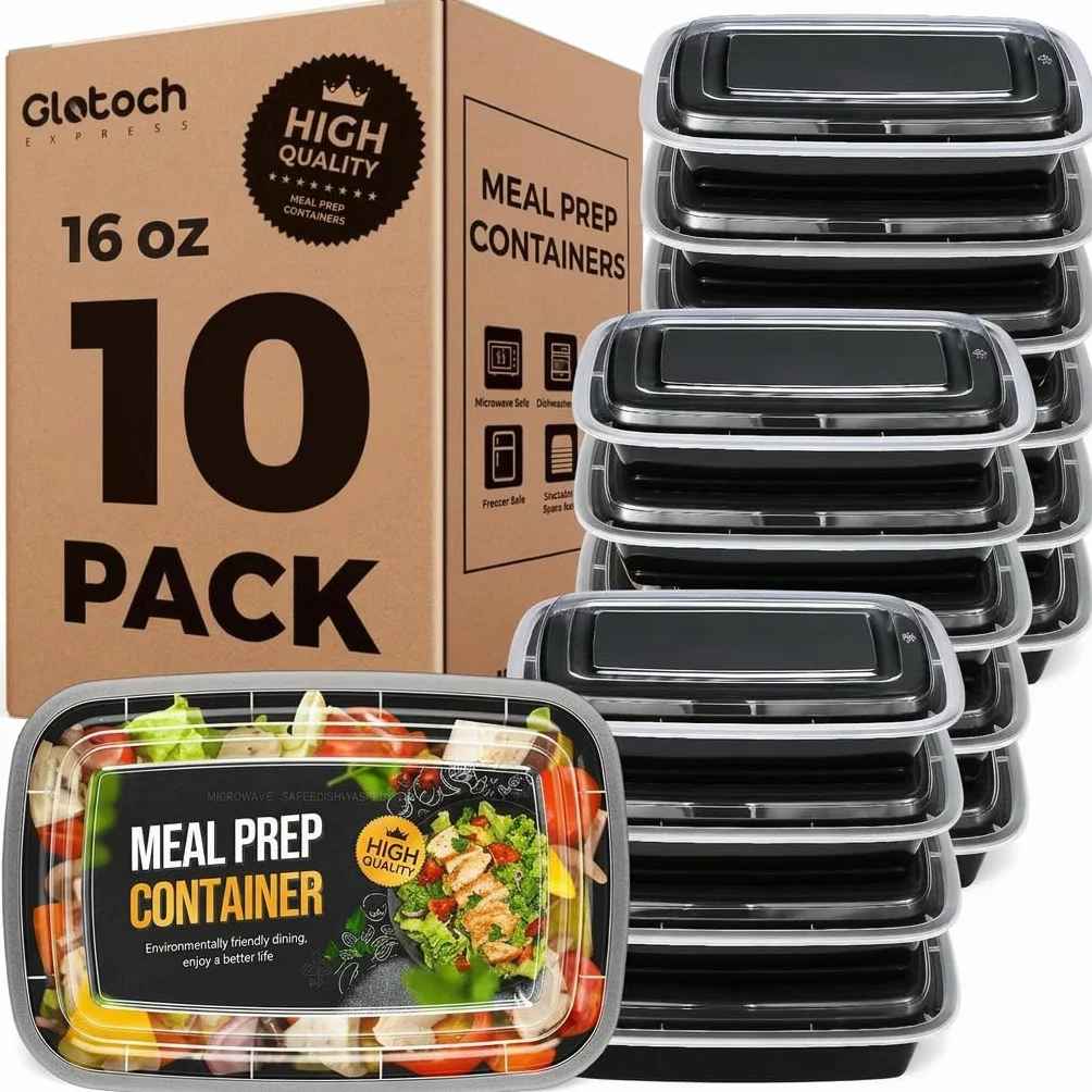20 recipientes reutilizables para preparación de comidas de 16 onzas (paquete de 10) con tapas, resistentes, a prueba de fugas y aptos para alimentos, microondas, congelador, aptos para lavavajillas