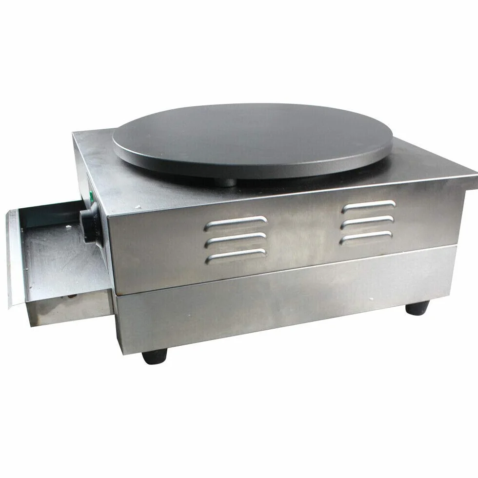 Futchoy - Crepa profesional con cuchara de madera 3000 W, crepera antiadherente, temperatura ajustable 50-300 ℃, para crepes, φ400 mm, moderno, profesional, acero inoxidable
