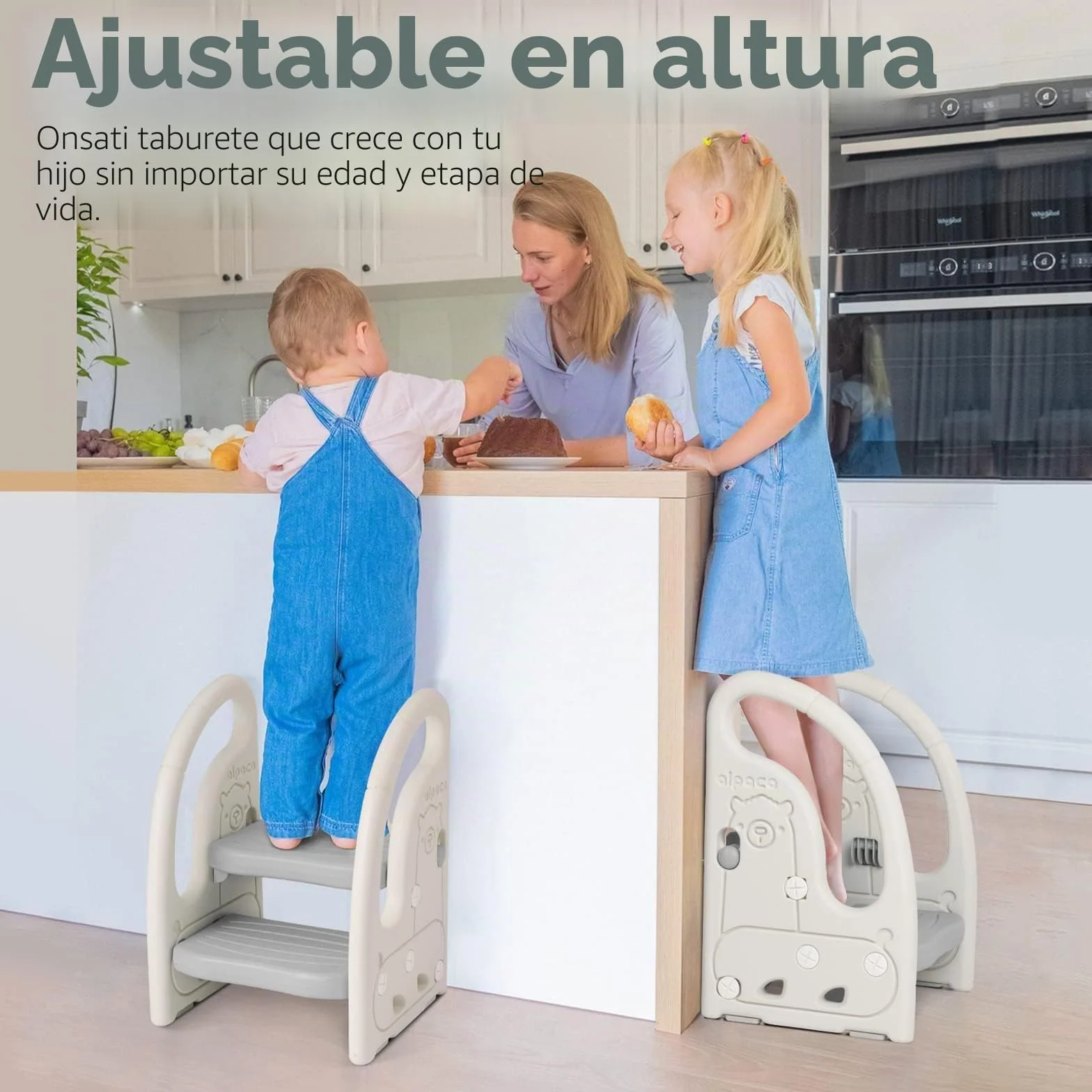 Onasti Taburete de 2 Pasos para Bebé y Niños Pequeños, Altura Ajustable, Antideslizante, Gris