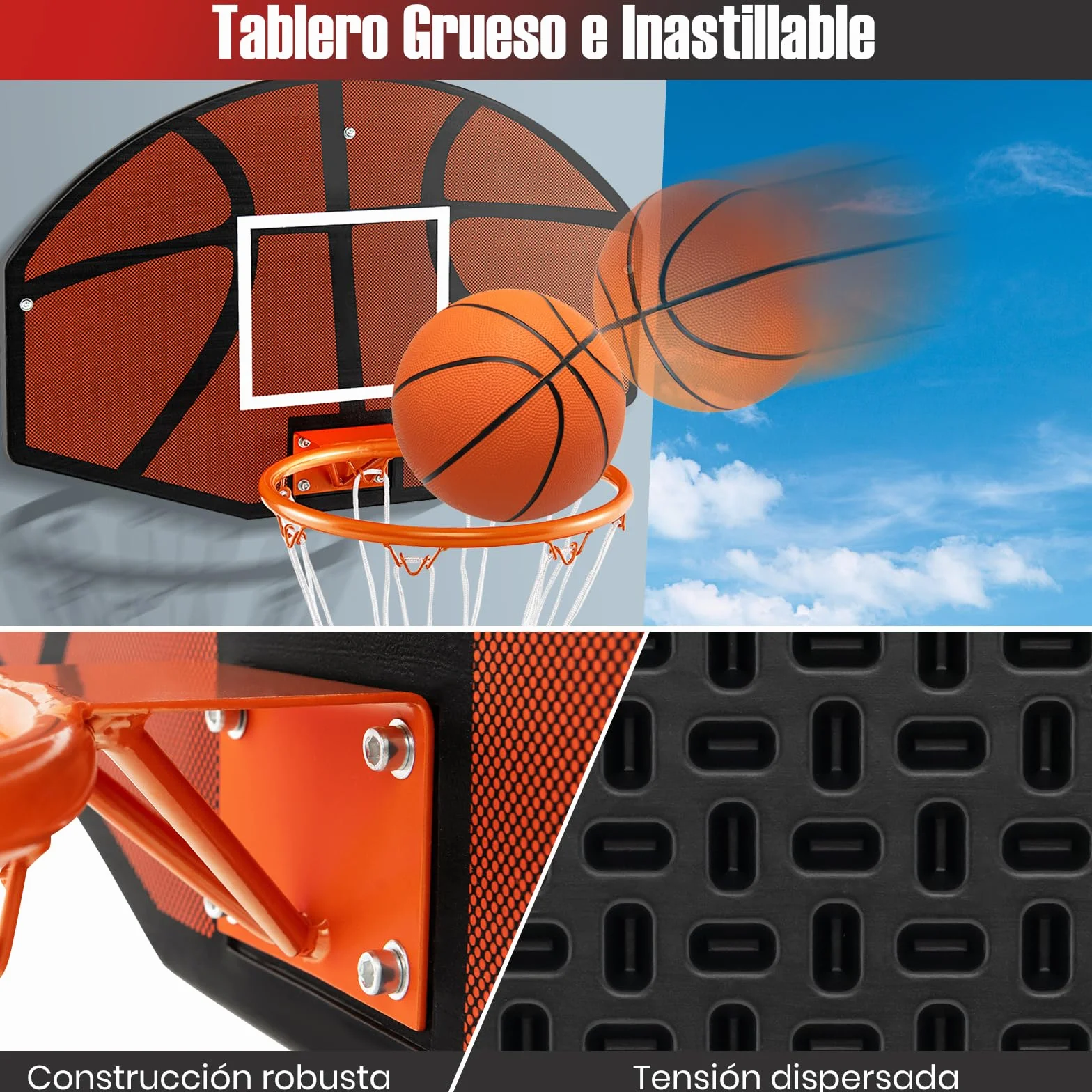 GOPLUS Canasta Baloncesto Montada en la Pared, Tablero con Red, 66x44.5cm