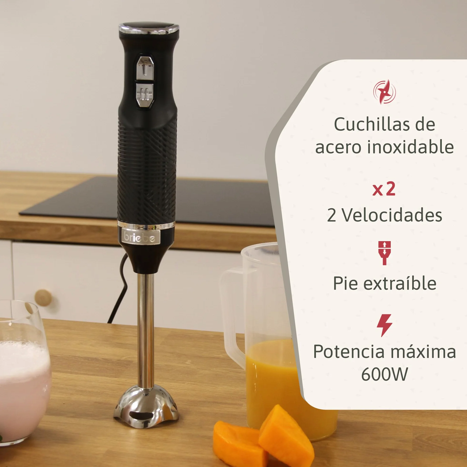 briebe Elegance Set Tostadora Pan 2 Rebanadas, 7 Niveles Tostado + Hervidor Agua Eléctrico 1,7L Inalámbrico, 2200W Libre BPA + Batidora de Mano 600W, 2 Velocidades, Acero Inoxidable, Negro