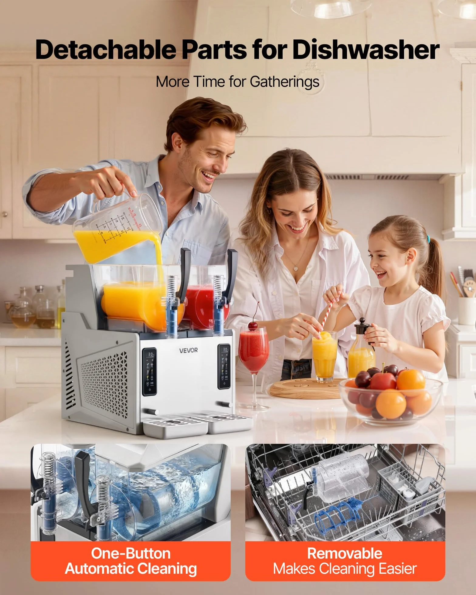 VEVOR Máquina para Hacer Granizados con 2 Tanques de 3 L, Máquina de Granizado de Hielo para Hogar, sin Necesidad de Hielo, 5 Programas Preestablecidos, para Hacer Margaritas, Frappés, Batidos