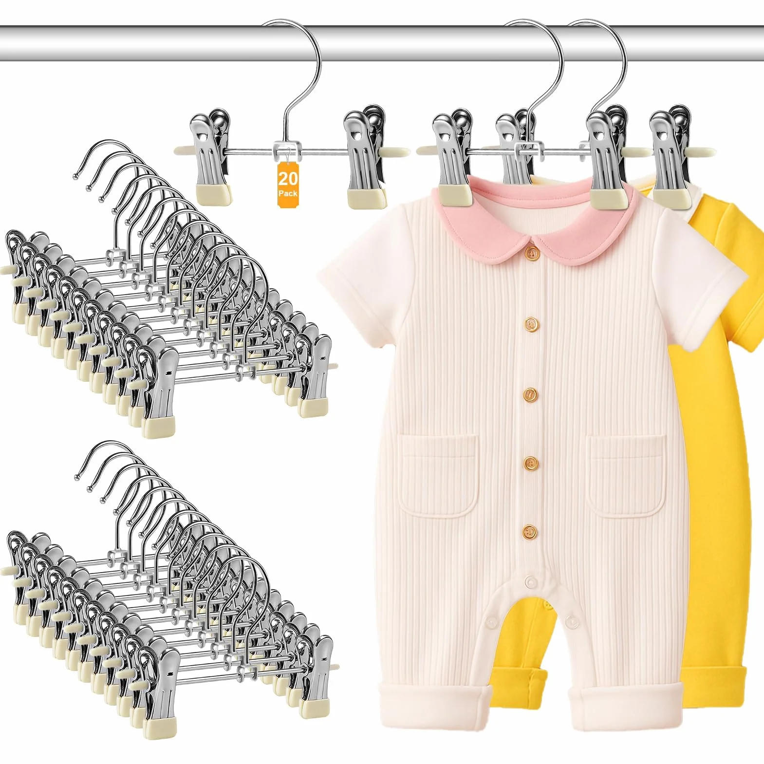 Perchas Bebe 17 cm Metal con Pinzas Antideslizantes 20 Unidades Ahorran Espacio